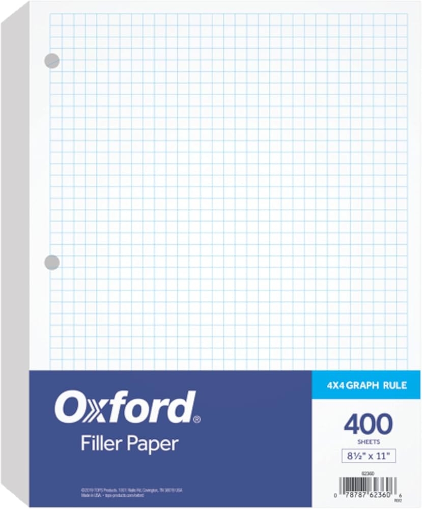 Oxford Filler Paper 8 1 2 X 11 4 X 4 Graph Rule 3 Hole 
