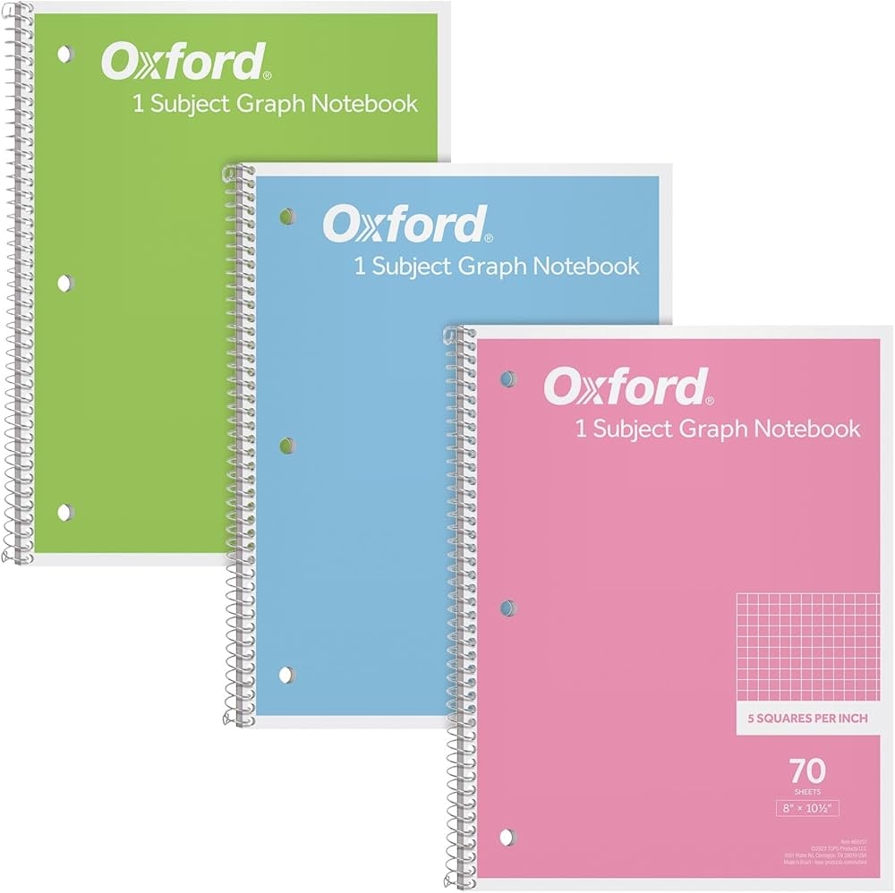 Oxford Spiral Notebook Graph Ruled 1 subject Pastel Colored 