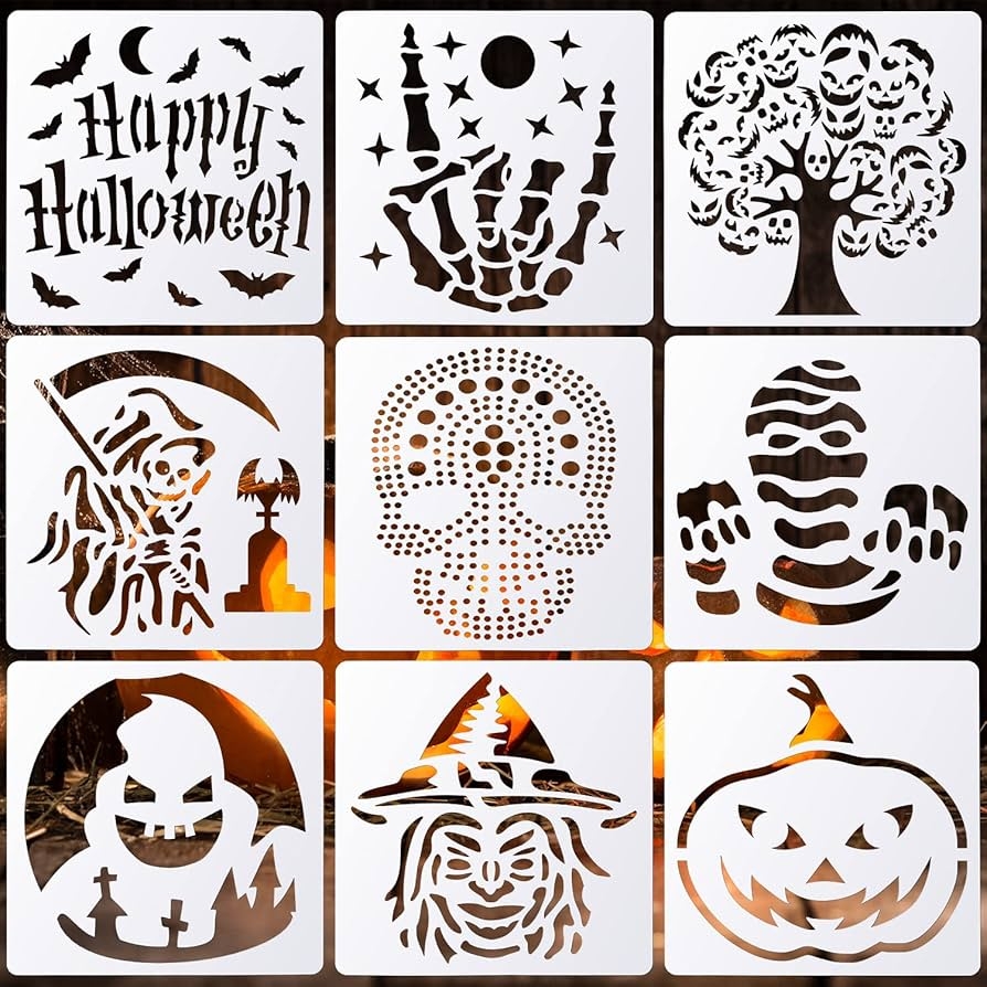 Pack Of 9 Halloween Stencils Template 20 X 20 Cm Large Halloween 