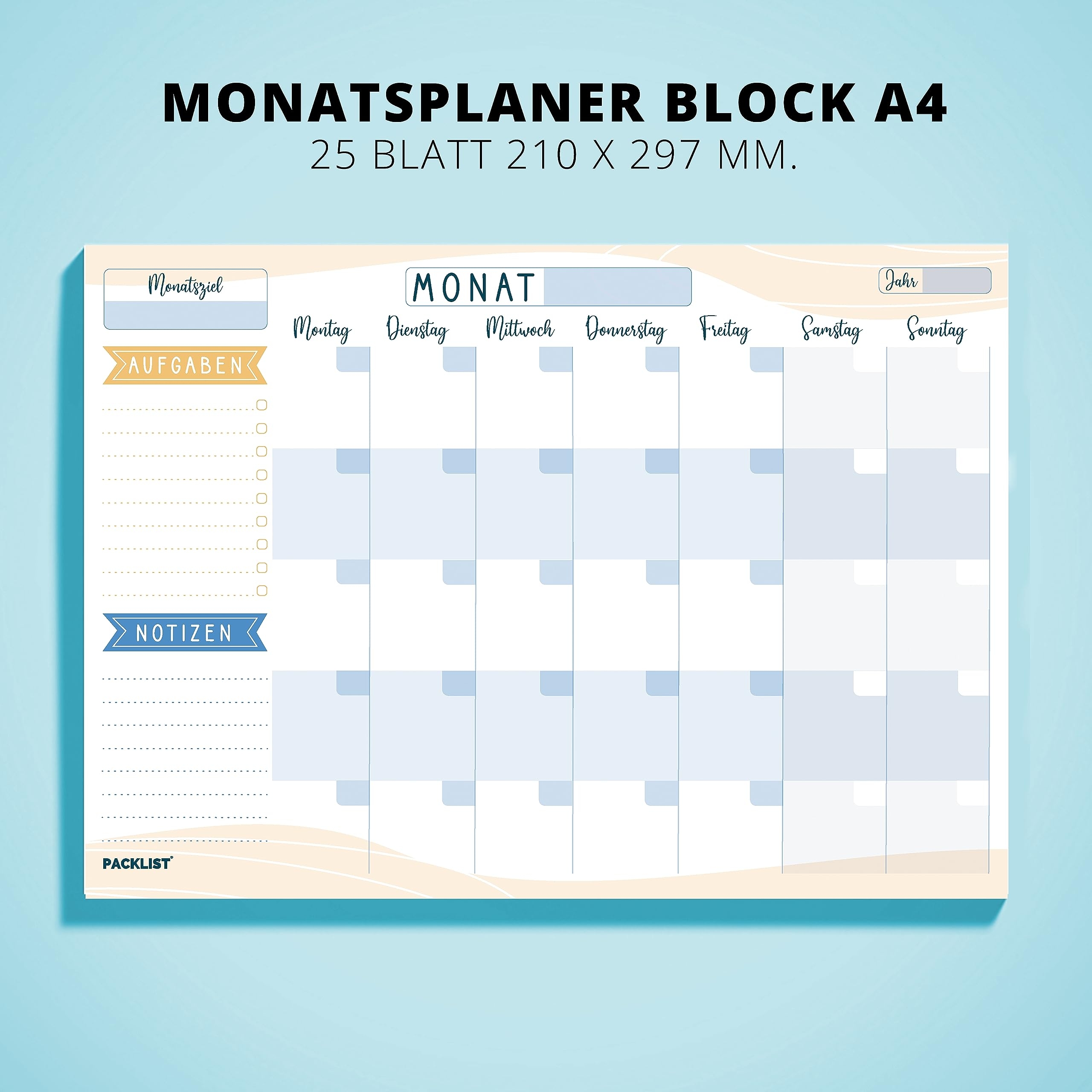 PACKLIST Monthly Planner Pad A4 Without Fixed Date Diary Family Planner With Monthly Goal To Do List Notes Large Note Field Exclusive Calendar 