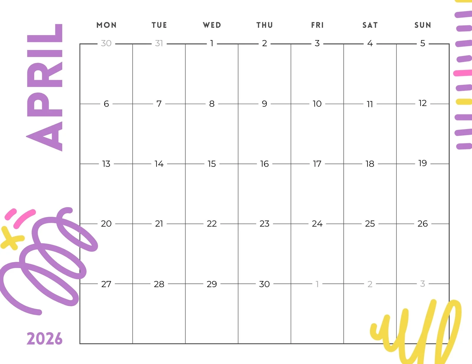 Page 2 Free And Customizable April 2026 Calendar Templates Canva