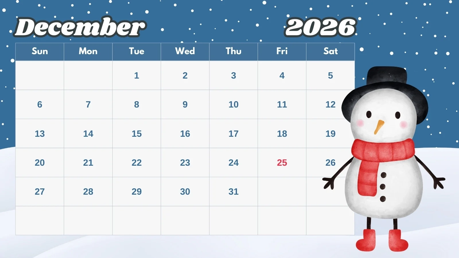 Page 2 Free Custom Printable Winter Calendar Templates Canva