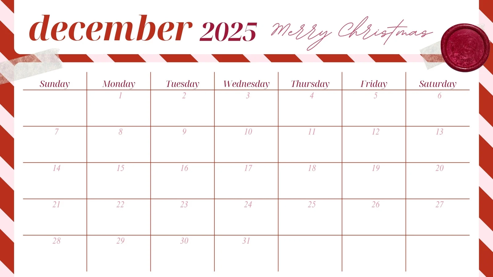 Page 2 Free Printable December 2025 Calendar Templates Canva