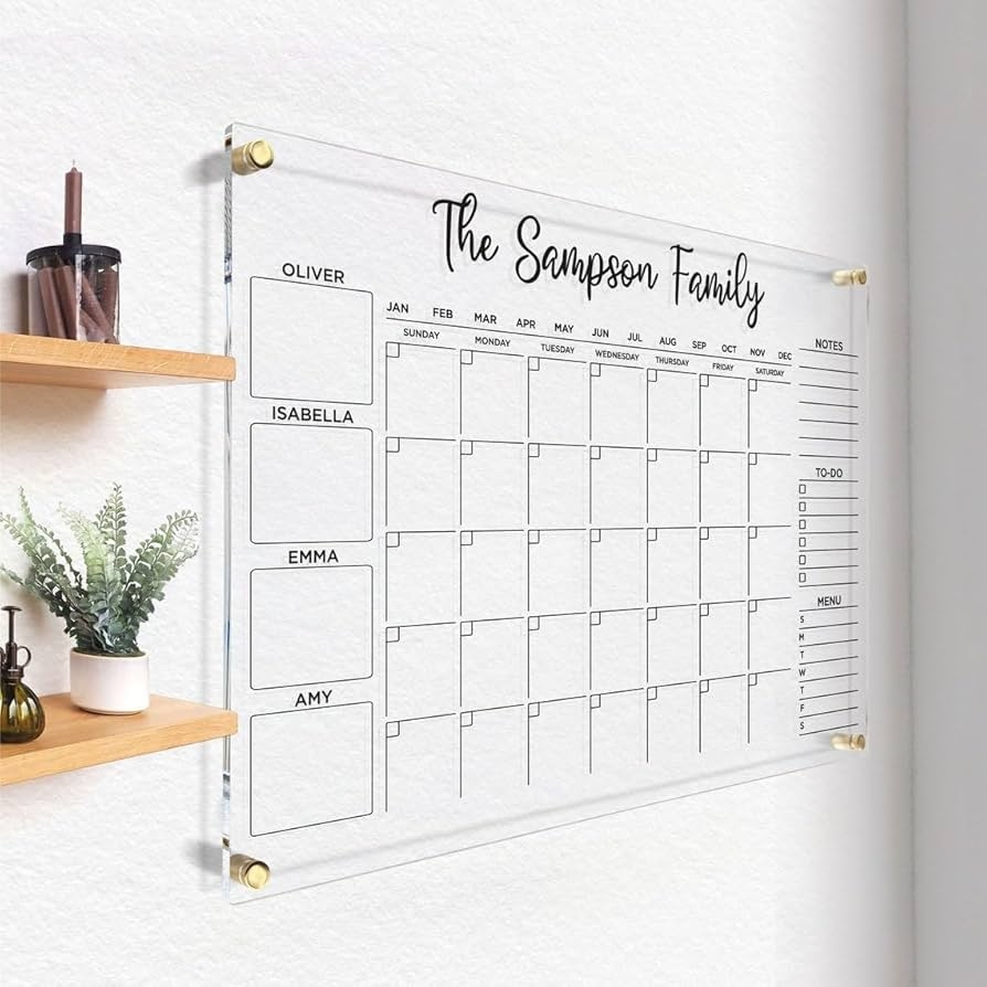 Pahdecor Acrylic Family Name Planner Personalised Monthly Calendar 