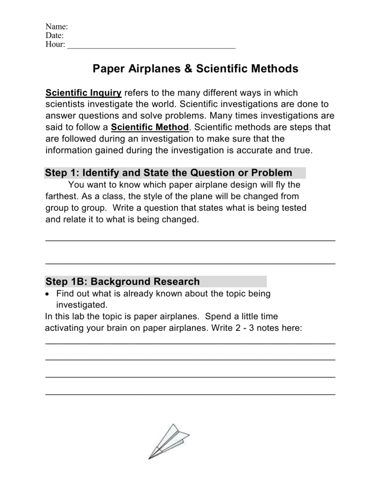 Paper Airplanes amp Scientific Method Worksheet