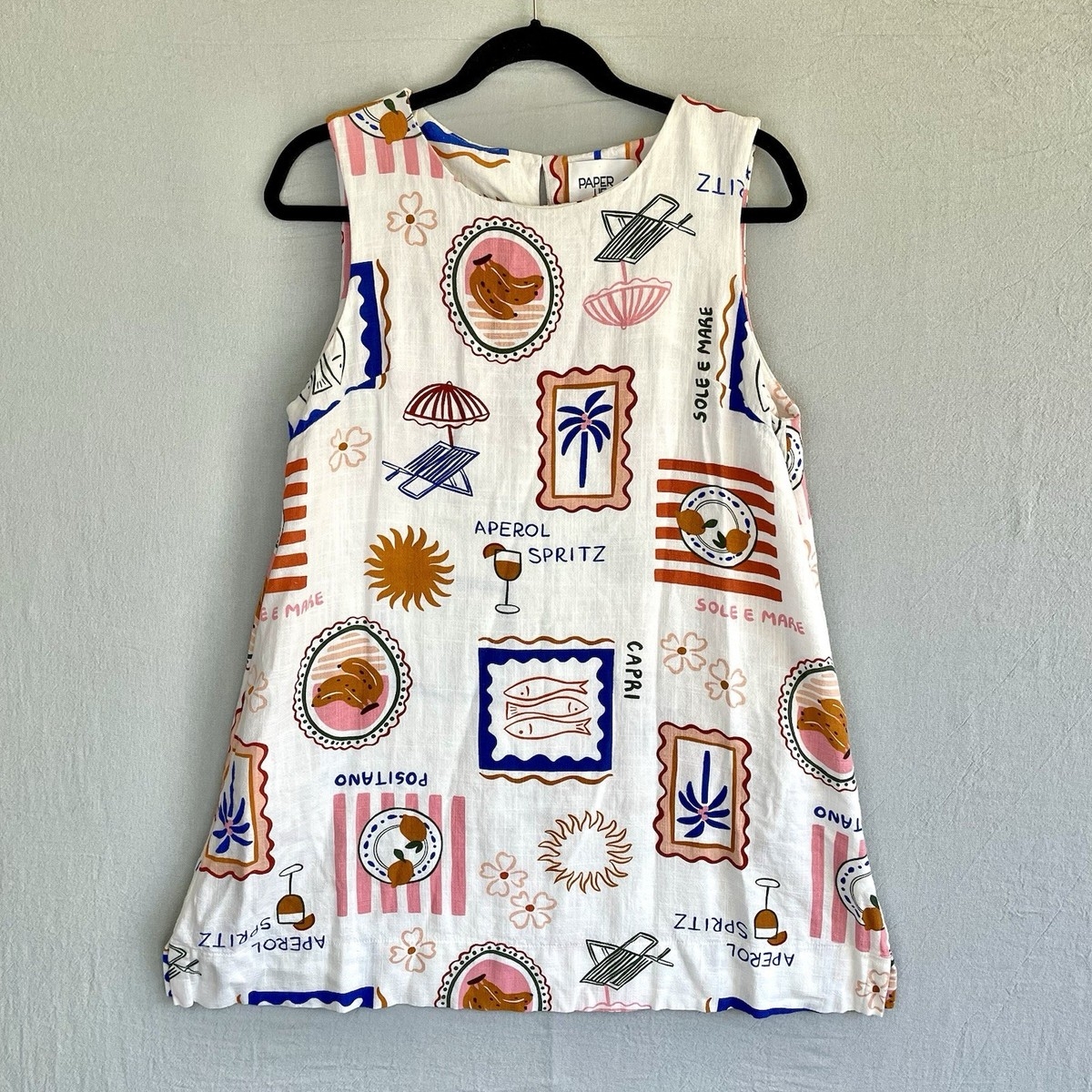 Paper Heart Dress Women L Shift Mini Sleeveless Pockets Linen 