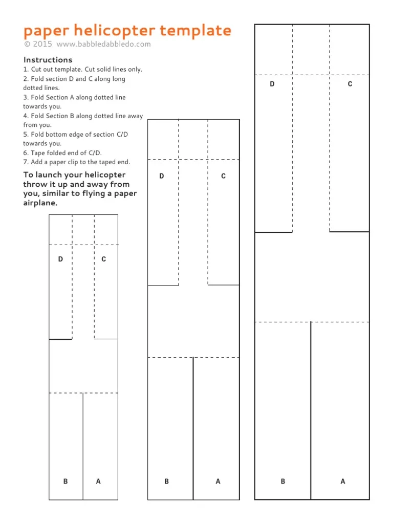 Paper Helicopter Template Instructions PDF