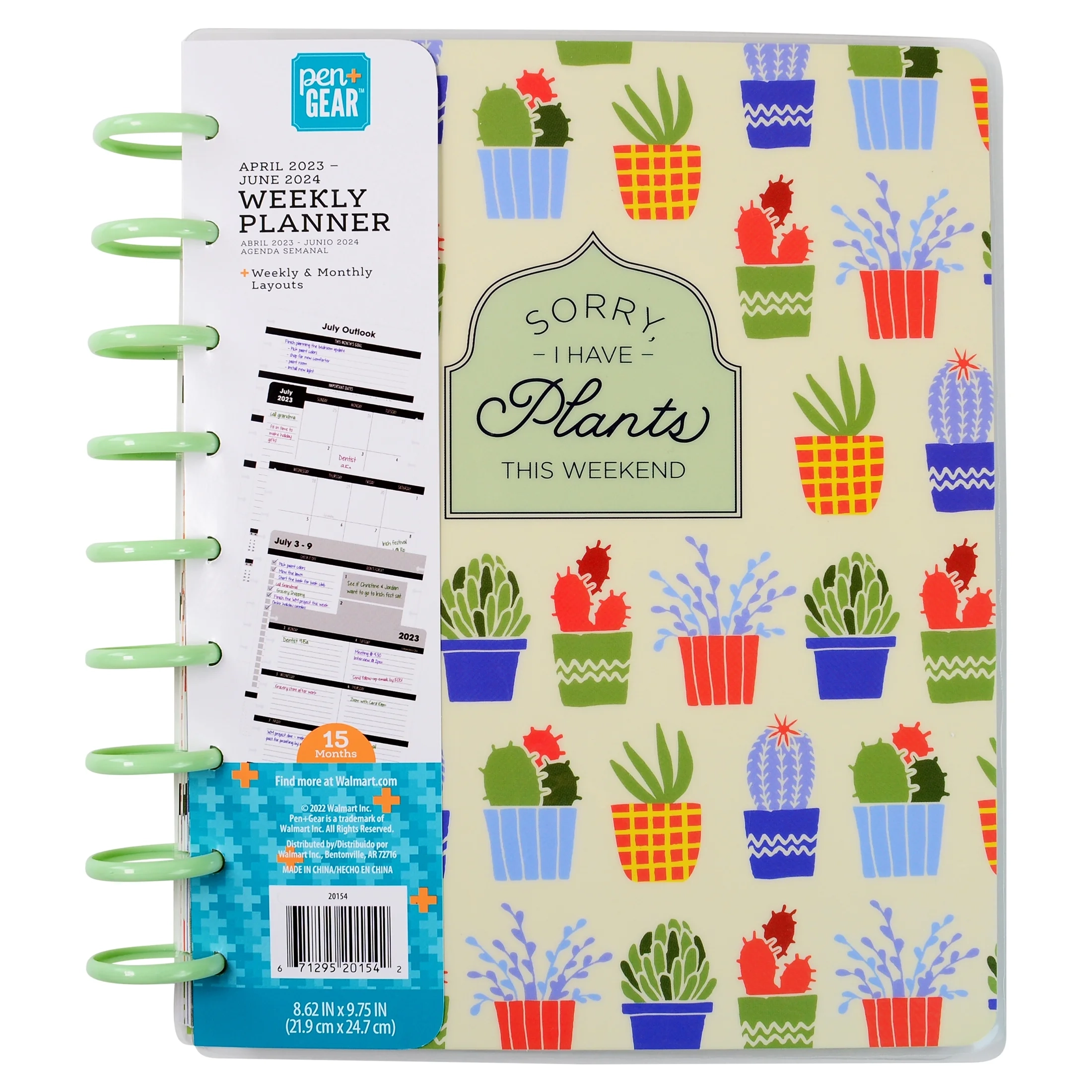 Pen Gear Cactus Disc Planner Dated Weekly Monthly Medium Planner 
