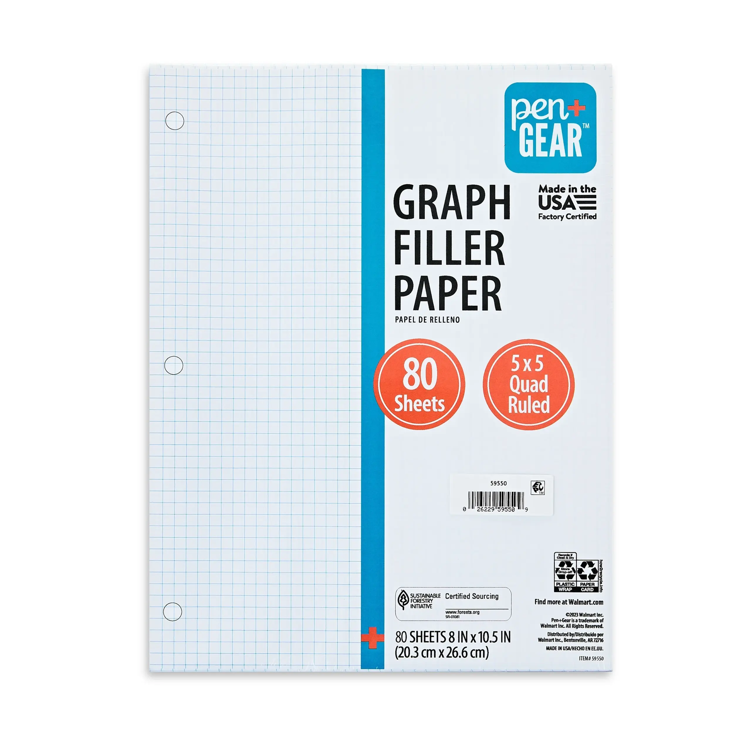 Pen Gear Quad Filler Paper Graph Ruled 5x5 80 Sheets 8 X 10 5 
