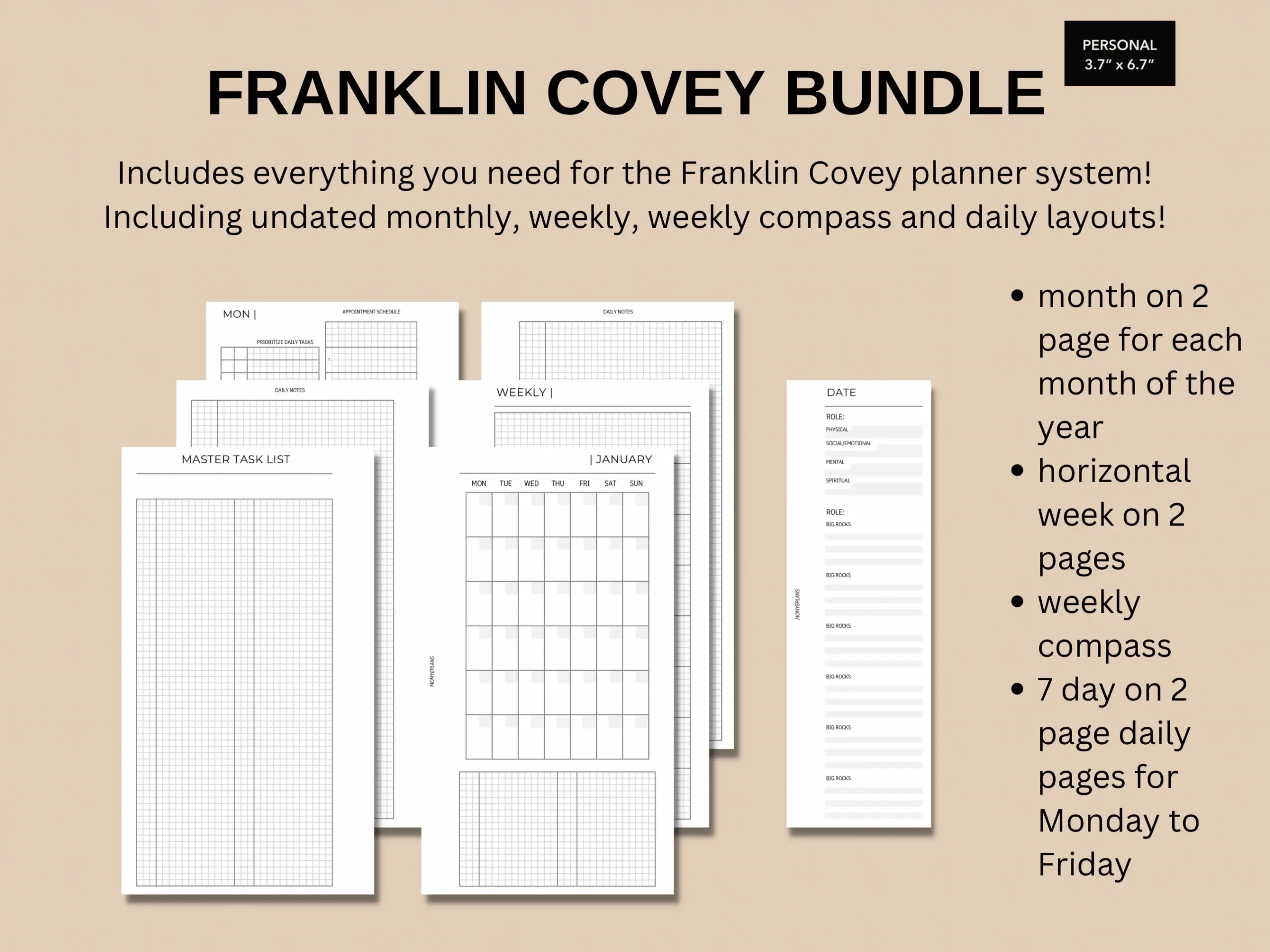 Personal Franklin Covey Bundle Druckbare Franklin Covey System 