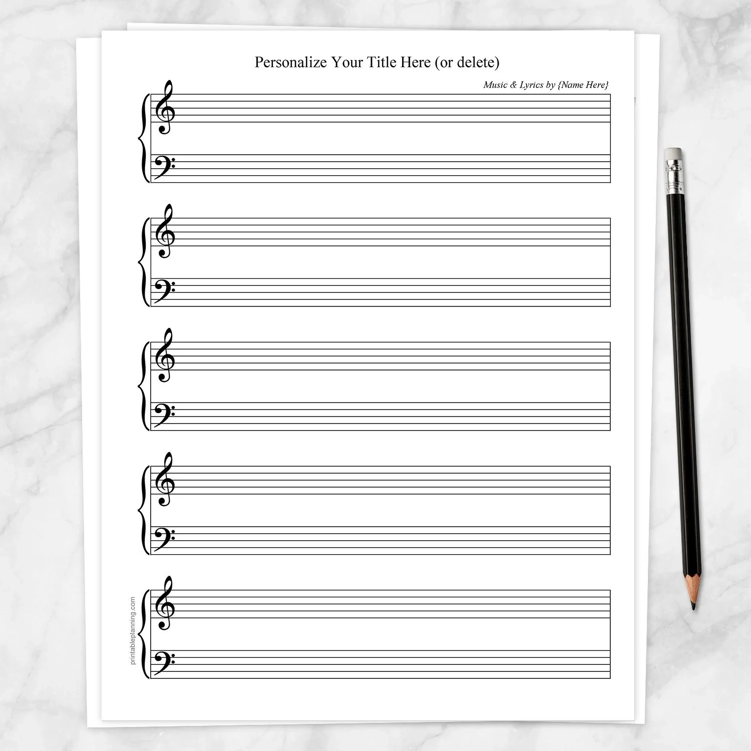 Personalized Blank Piano And Vocals Sheet Music Printable 
