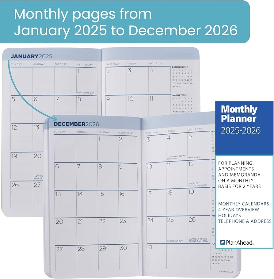 PlanAhead Pocket Planner 2025 2026 2 Year Pocket Calendar For Purse 6 25 x3 75 Monthly Planner With Flexible Cover Yearly Overview amp Notes 