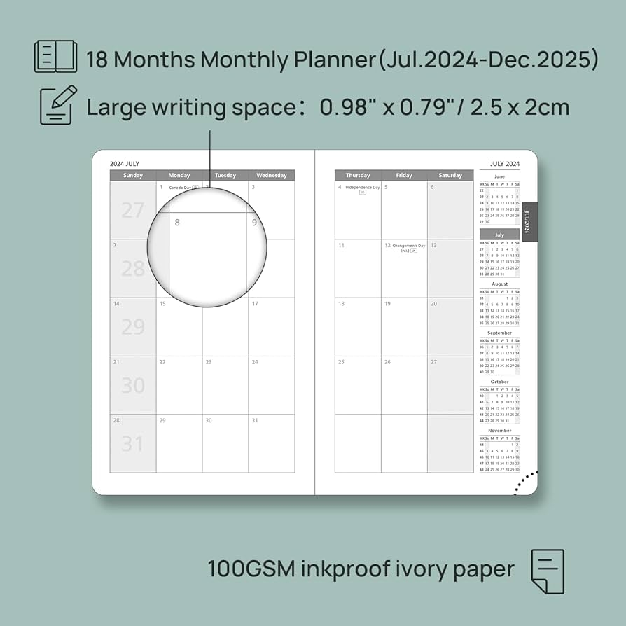 POPRUN Monthly Planner 2024 2025 18 Month Calendar Book For 