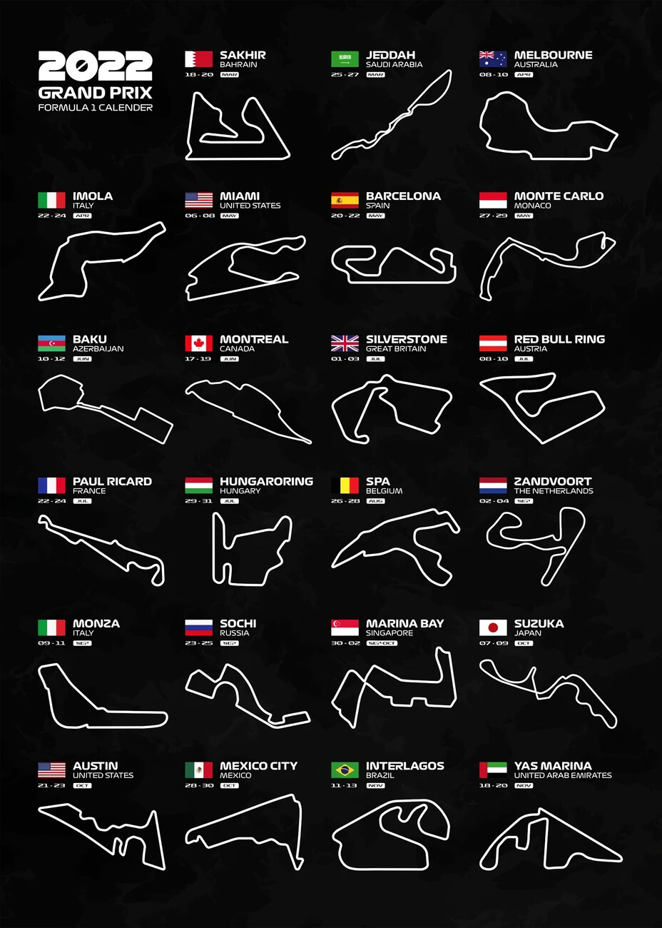 Poster F1 Season Calendar 2022 Wall Art 3 1 FREE Europosters