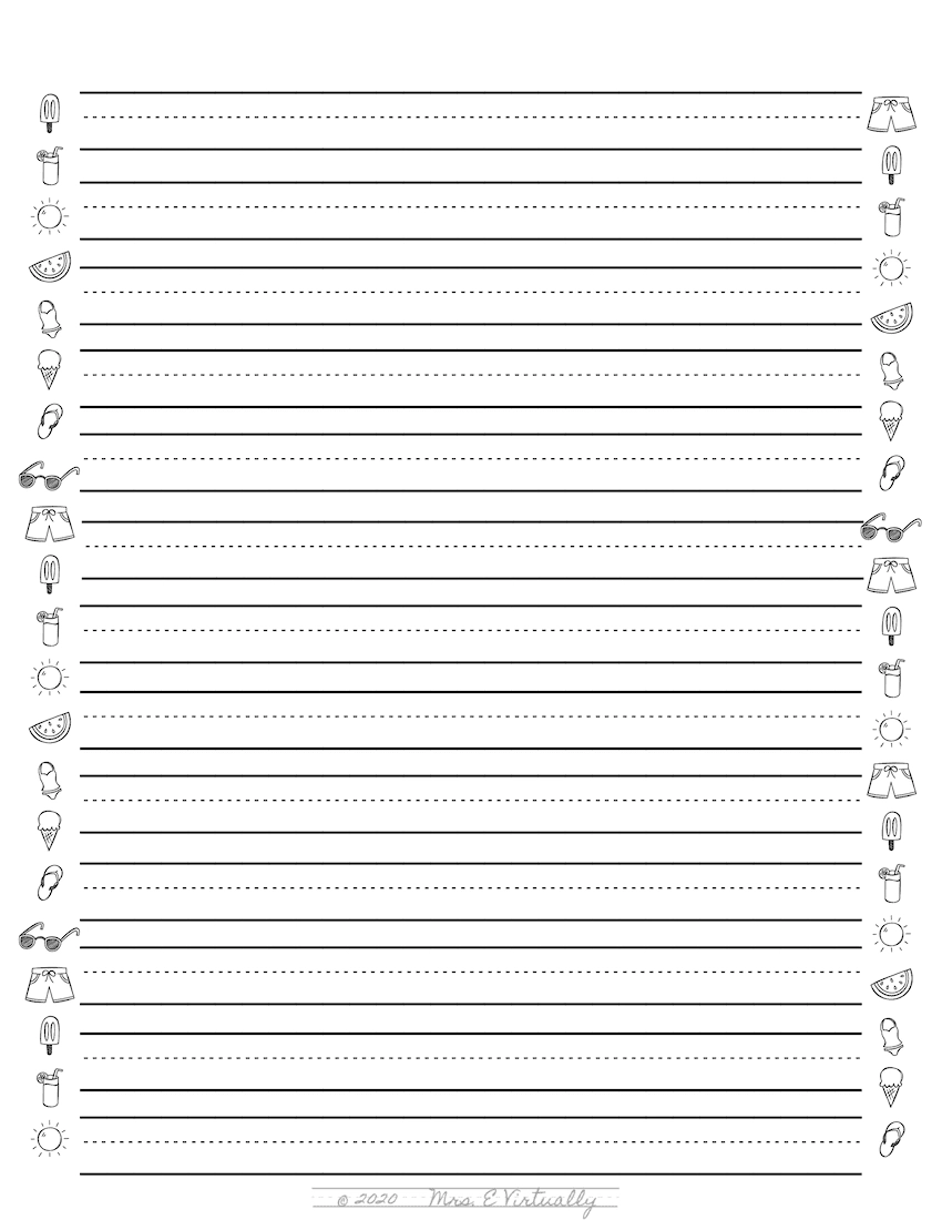 Primary Lined Writing Paper Printable Summer Themed Mrs E Virtually
