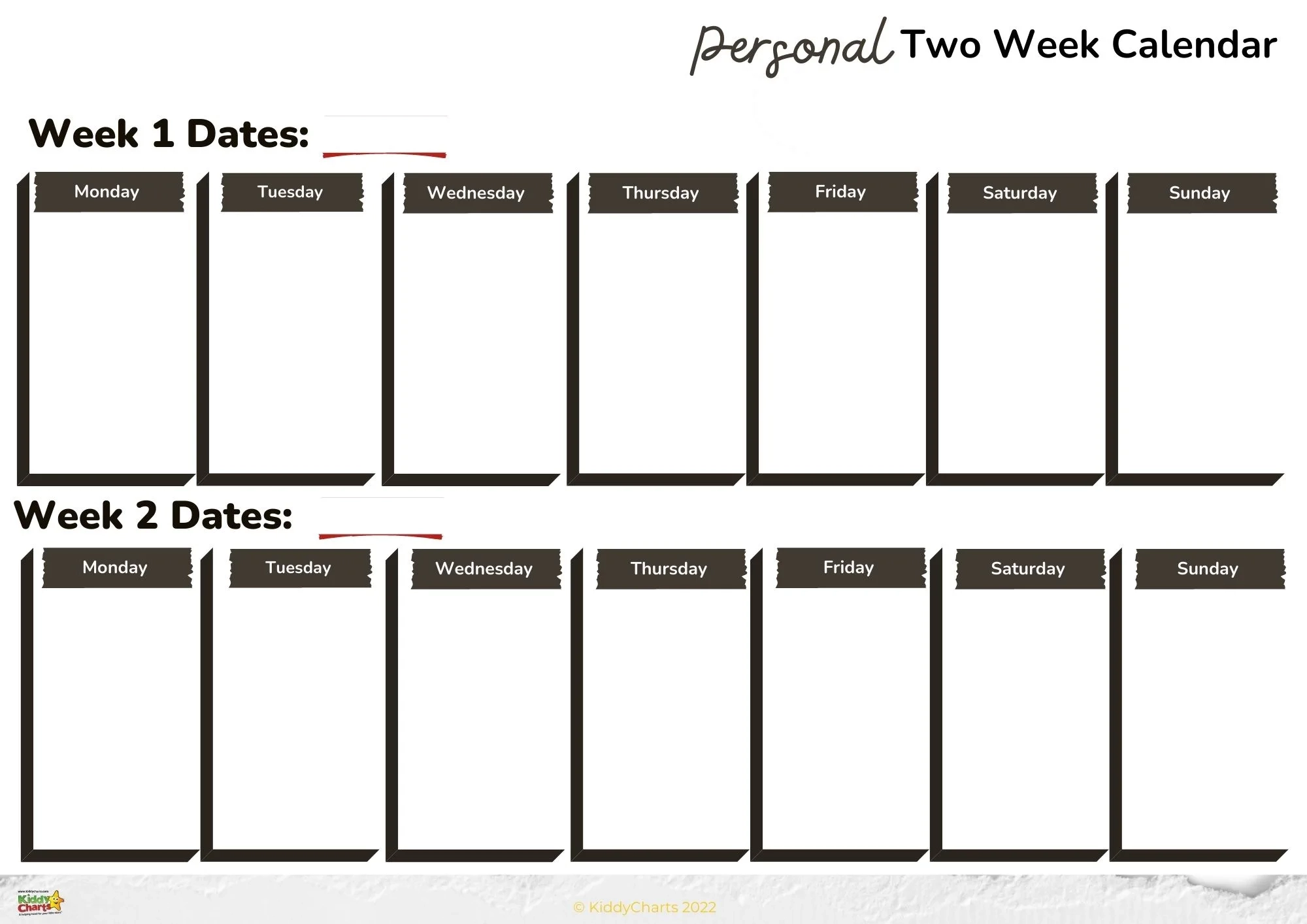 Printable Blank Two Week Calendar