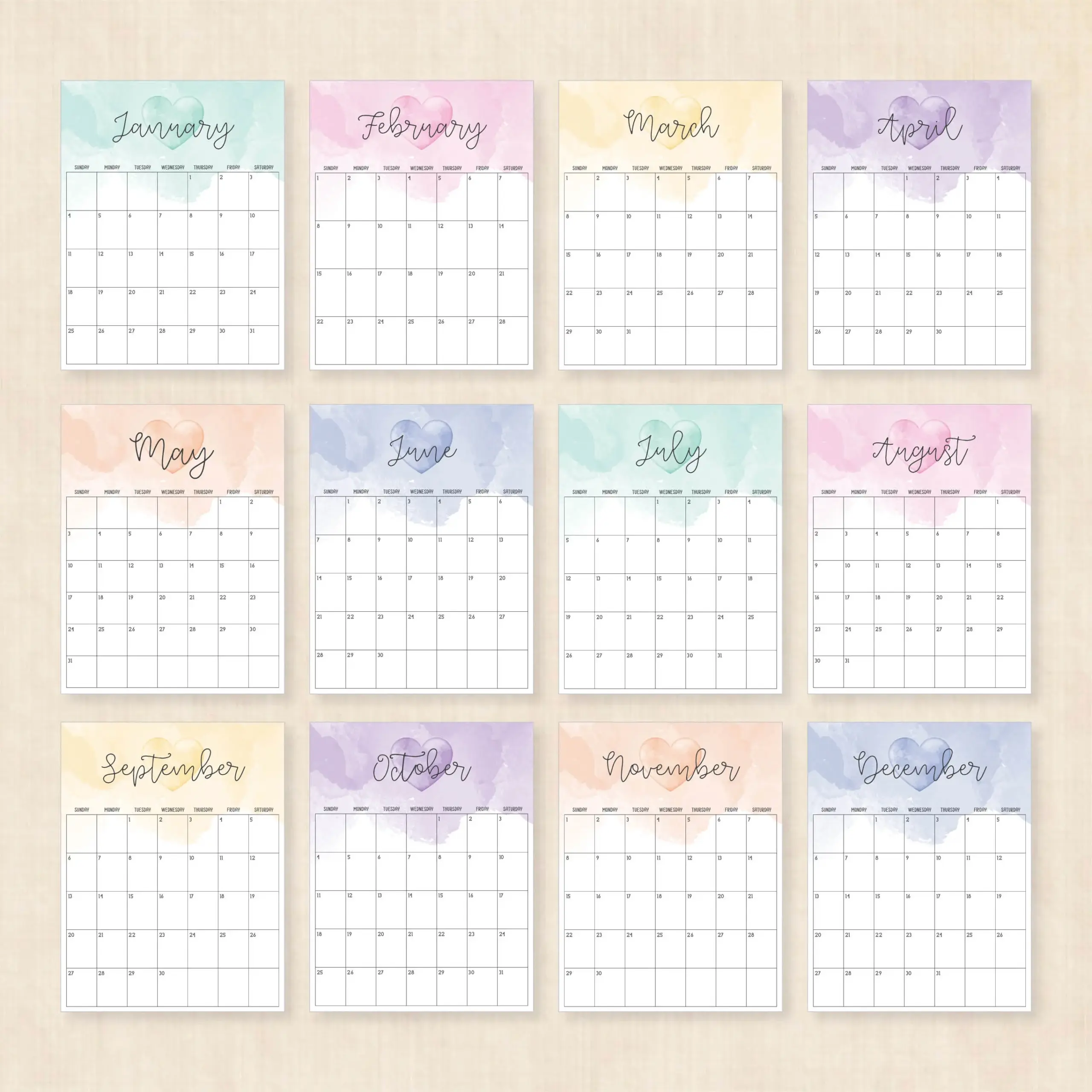Colorful Printable Calendar 2026