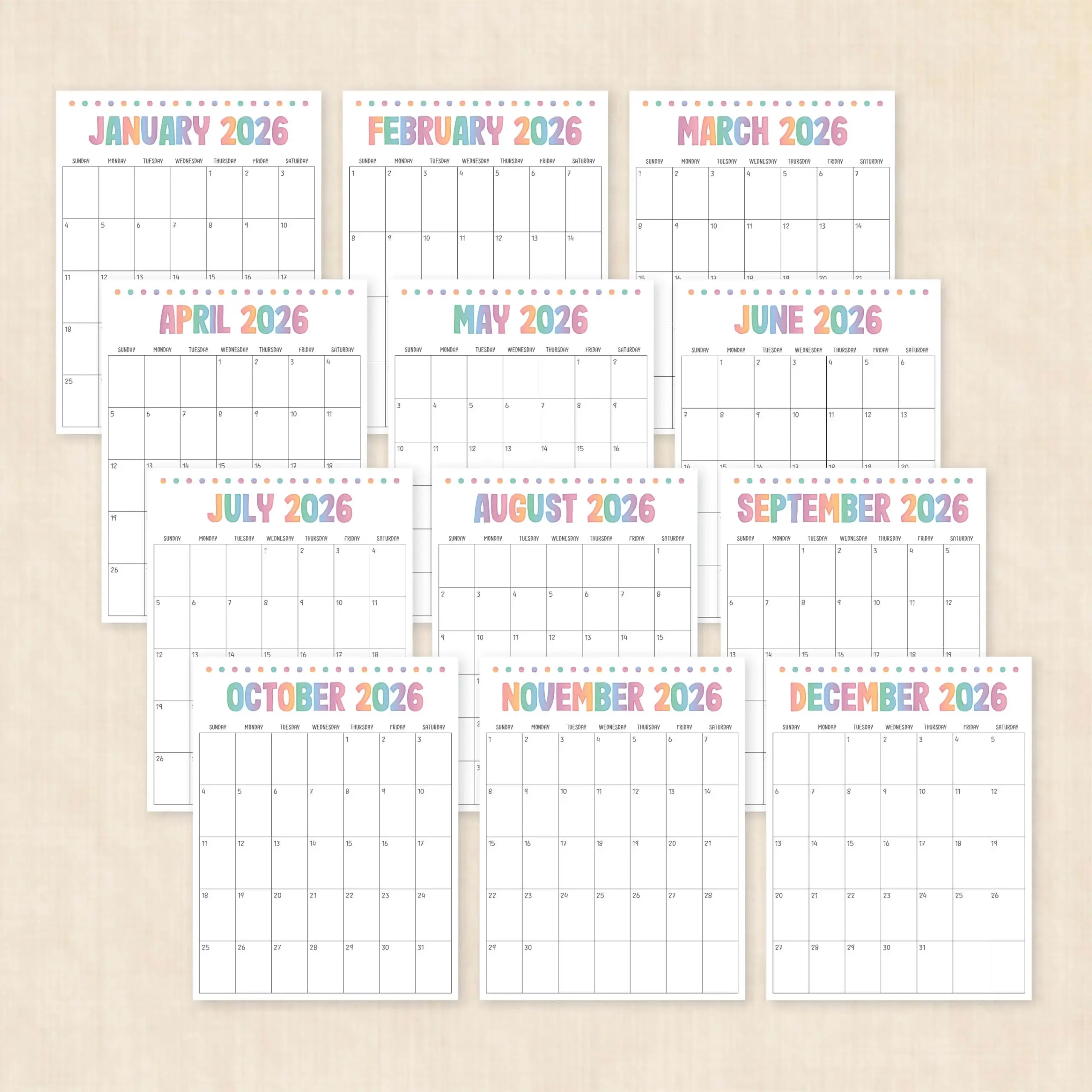 Printable Calendar 2026 With Lines