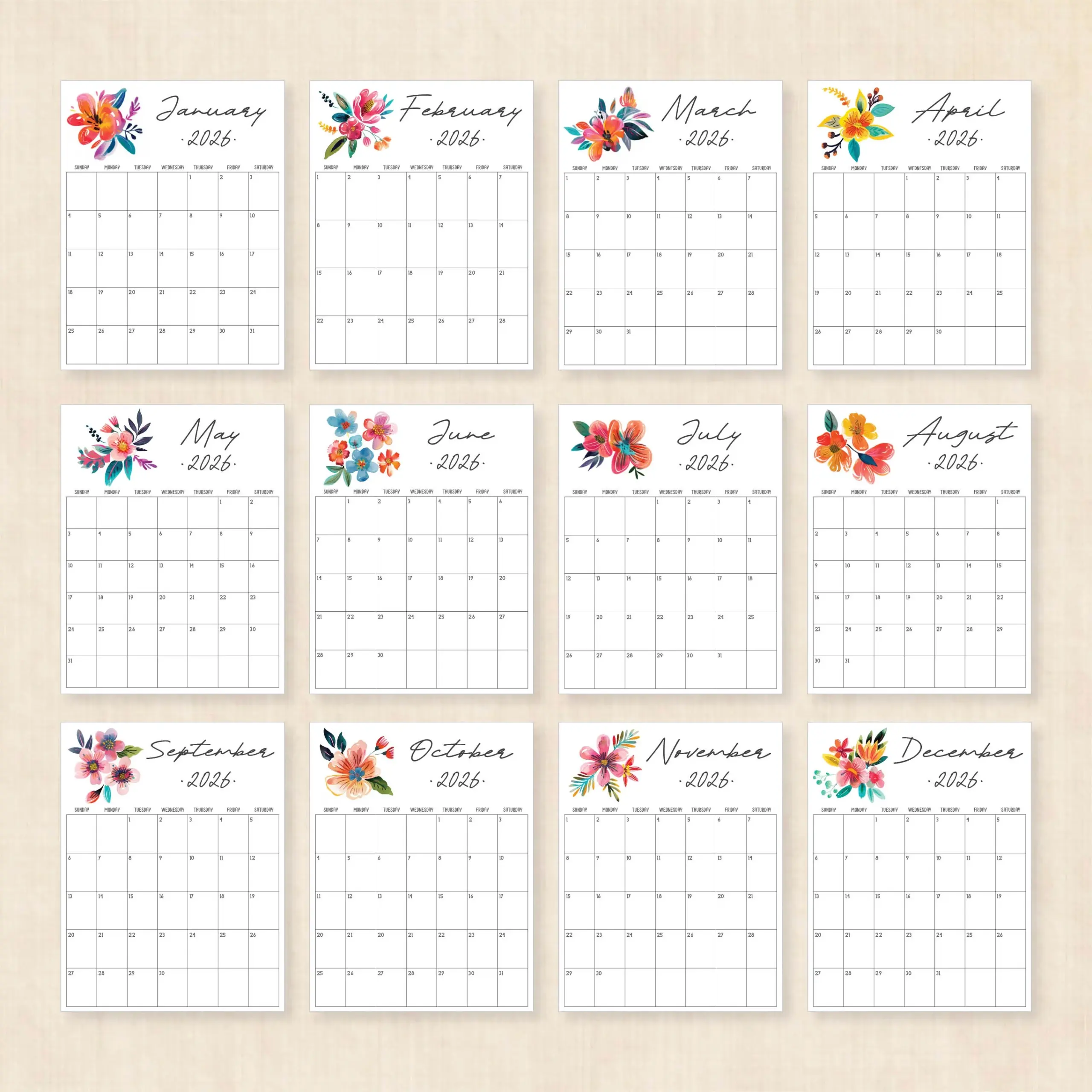 Cute 2026 Calendar Printable
