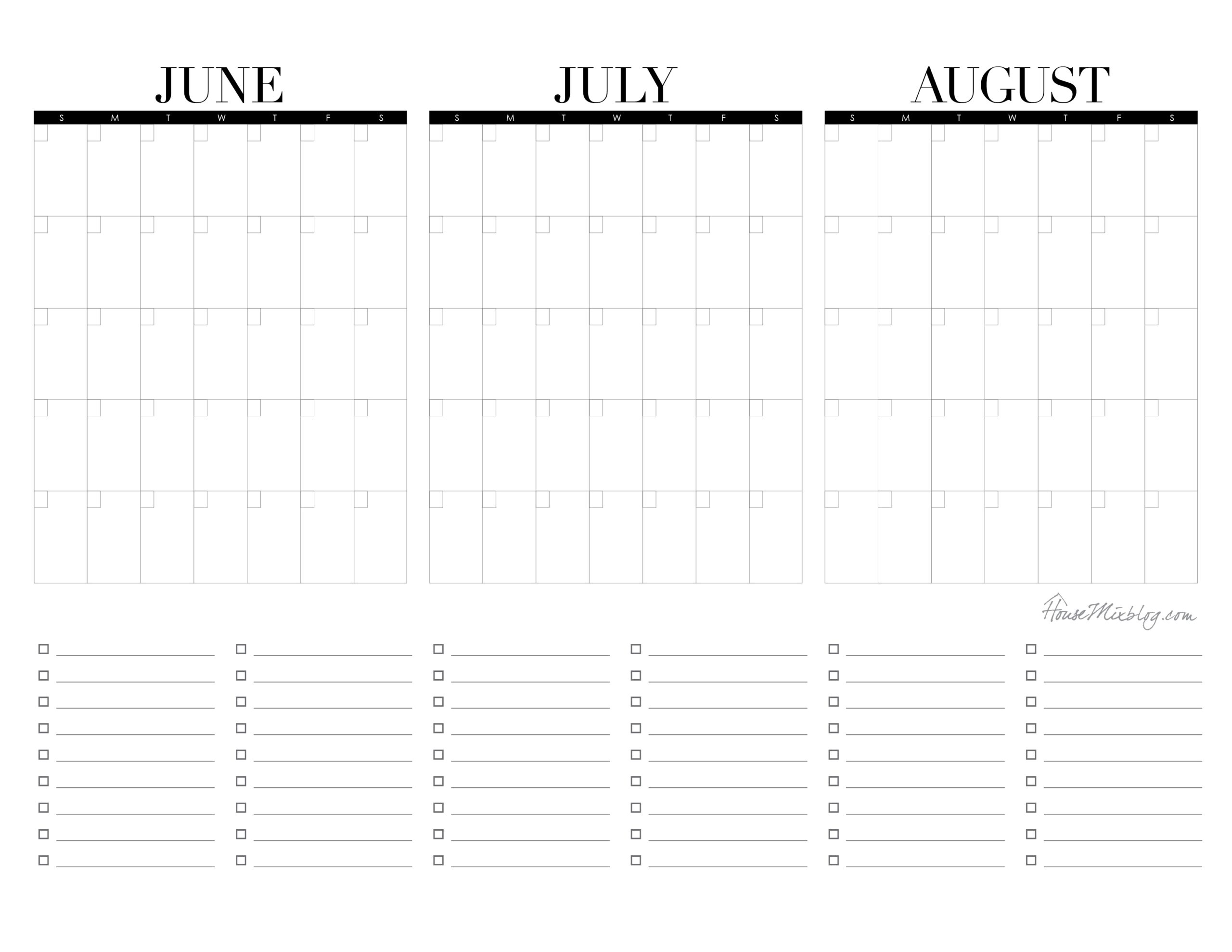 Printable 3 Month Summer Calendar To Plan Summer Break Blank 