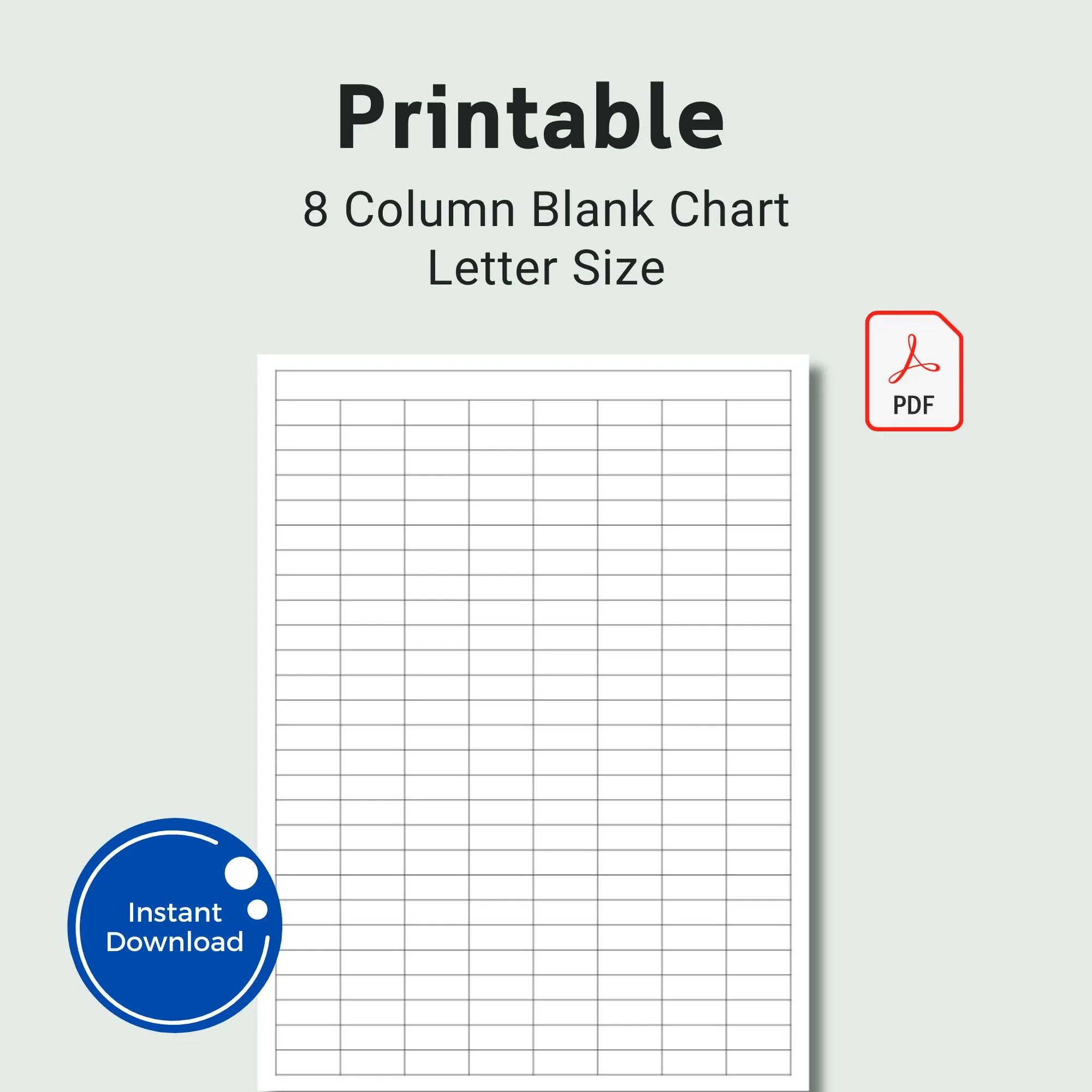 Printable 8 column Blank Chart Letter Size PDF Template digital 