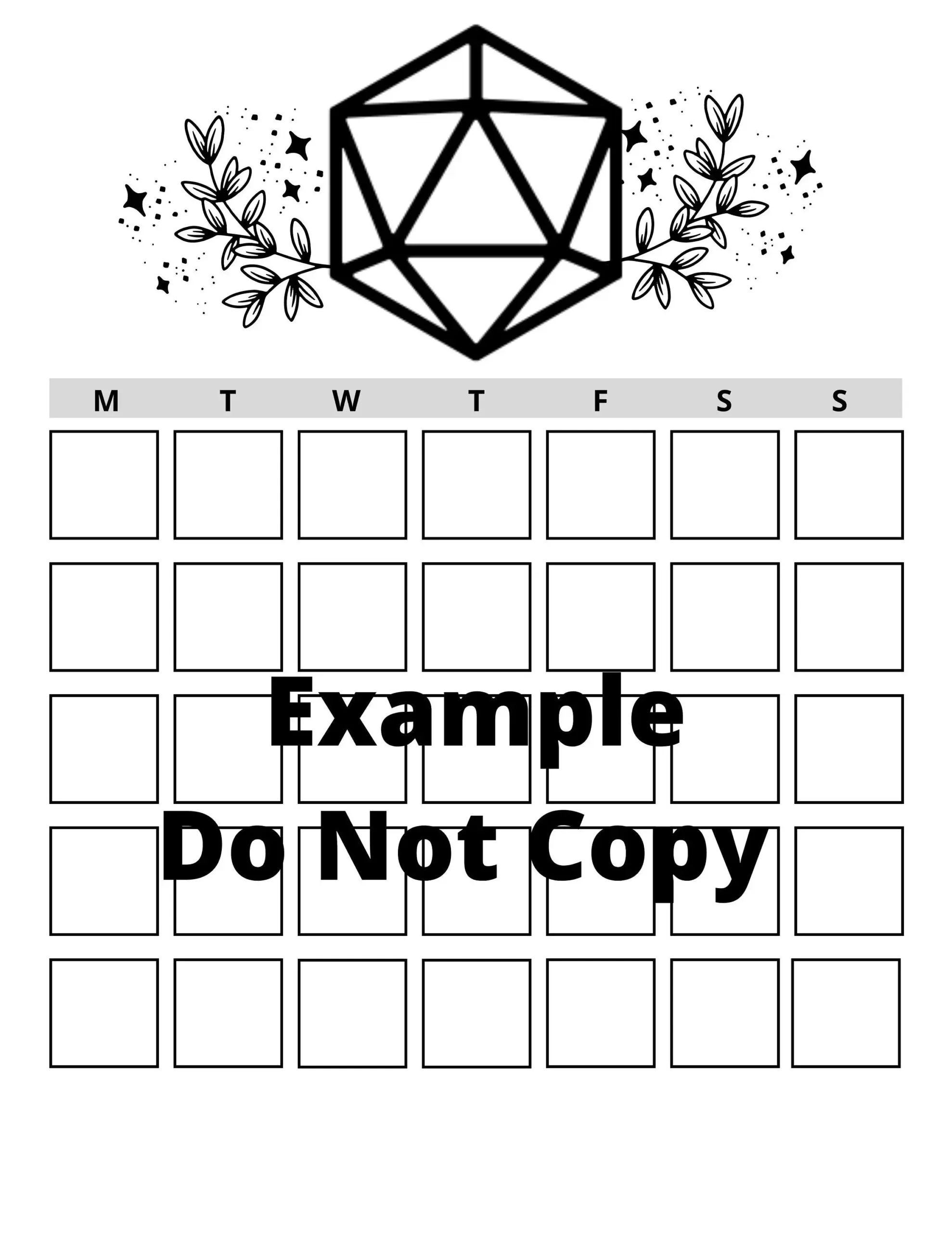 Printable Blank Monthly Nerdy D20 Calendar Customizable Daily 