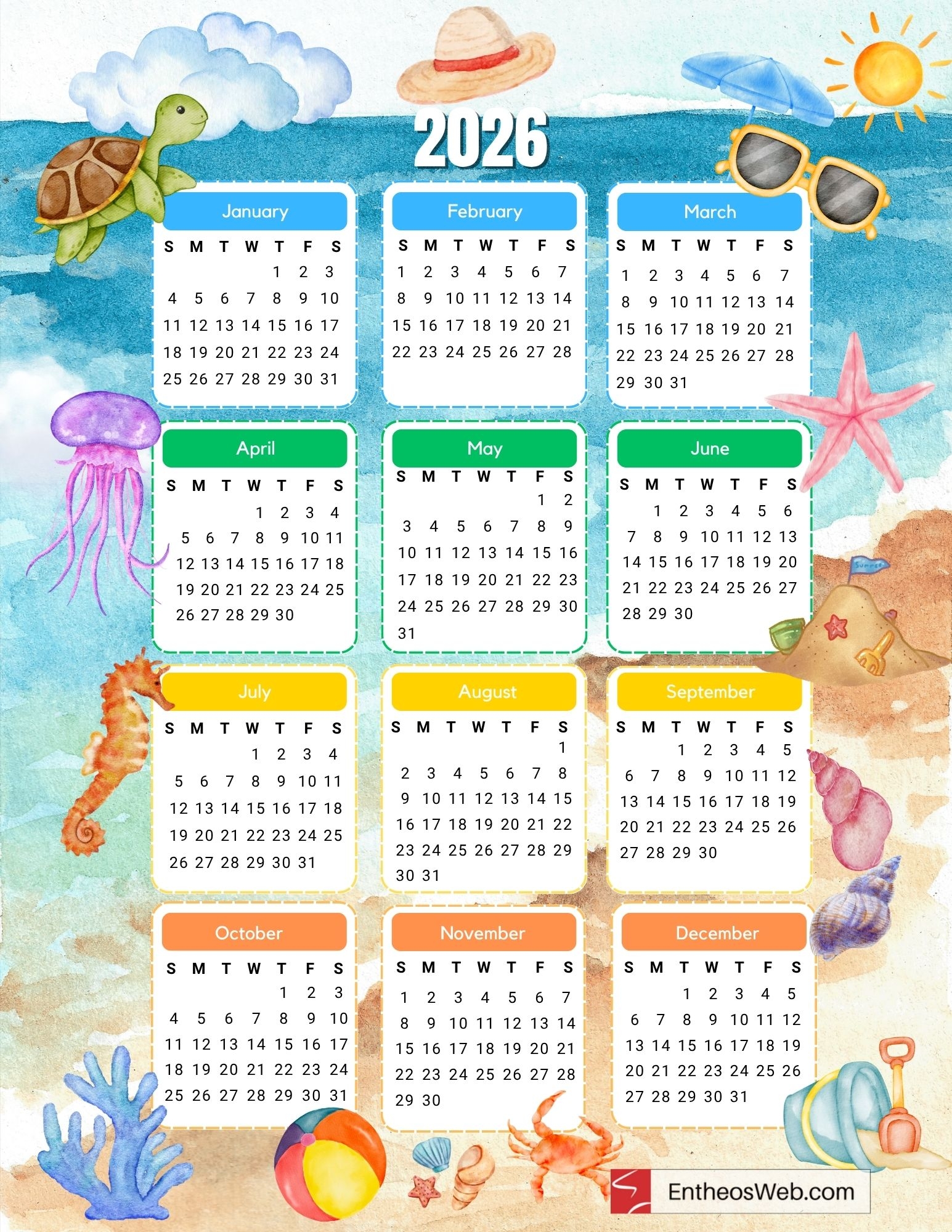 Printable Calendars 2026 EntheosWeb