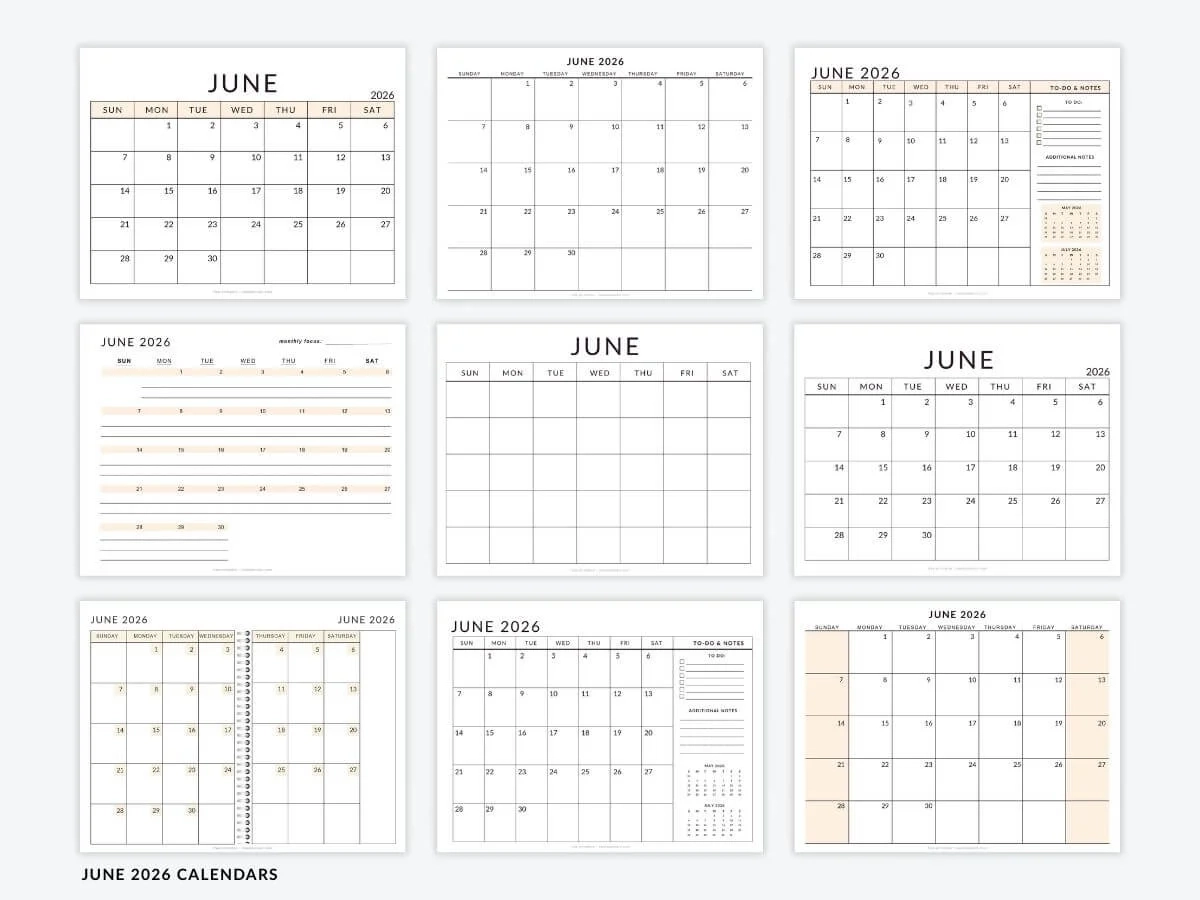 Calendar 2026 Printable June Through December