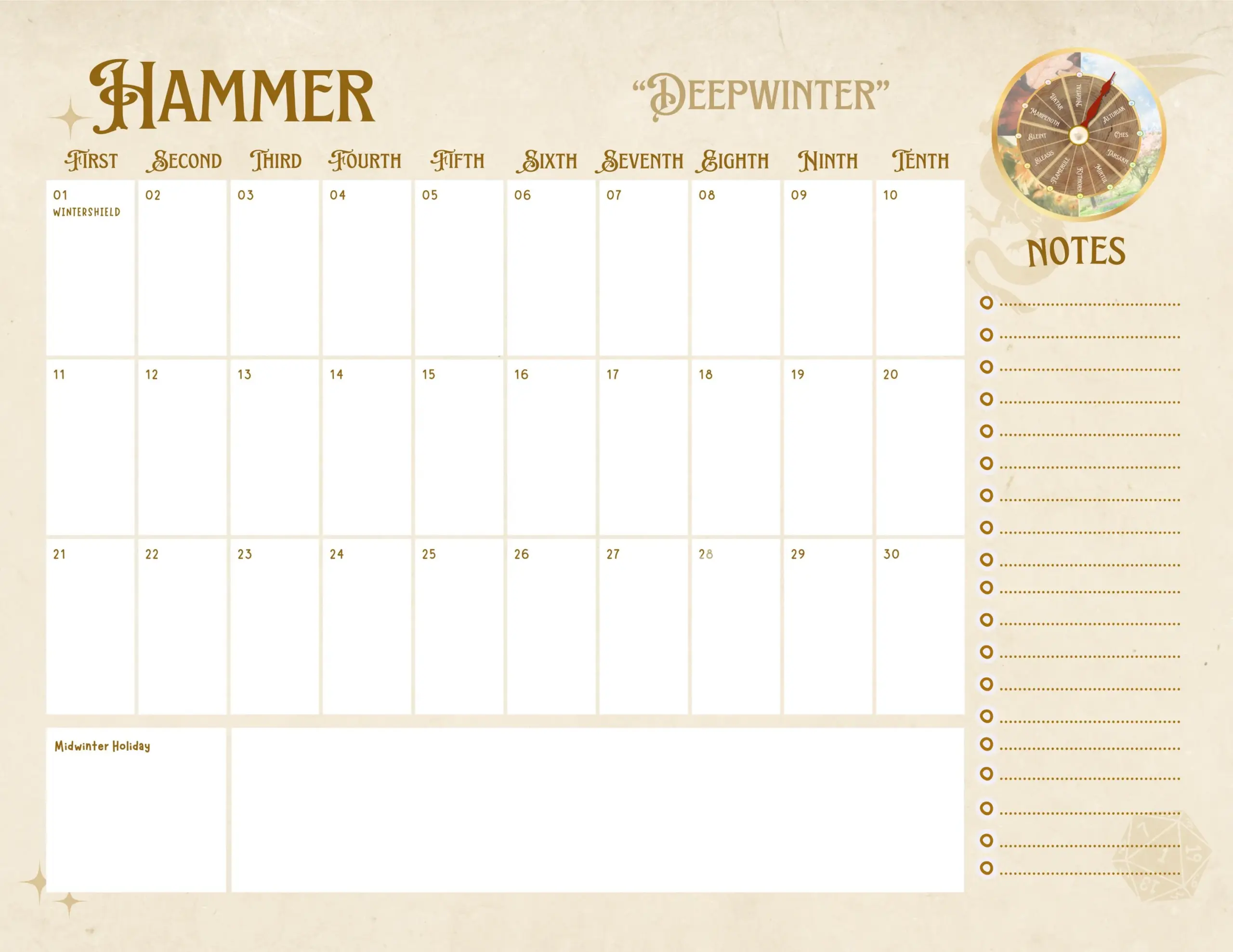 Printable D amp D 5E Faerunian Calendar with Waterdeep Holidays 