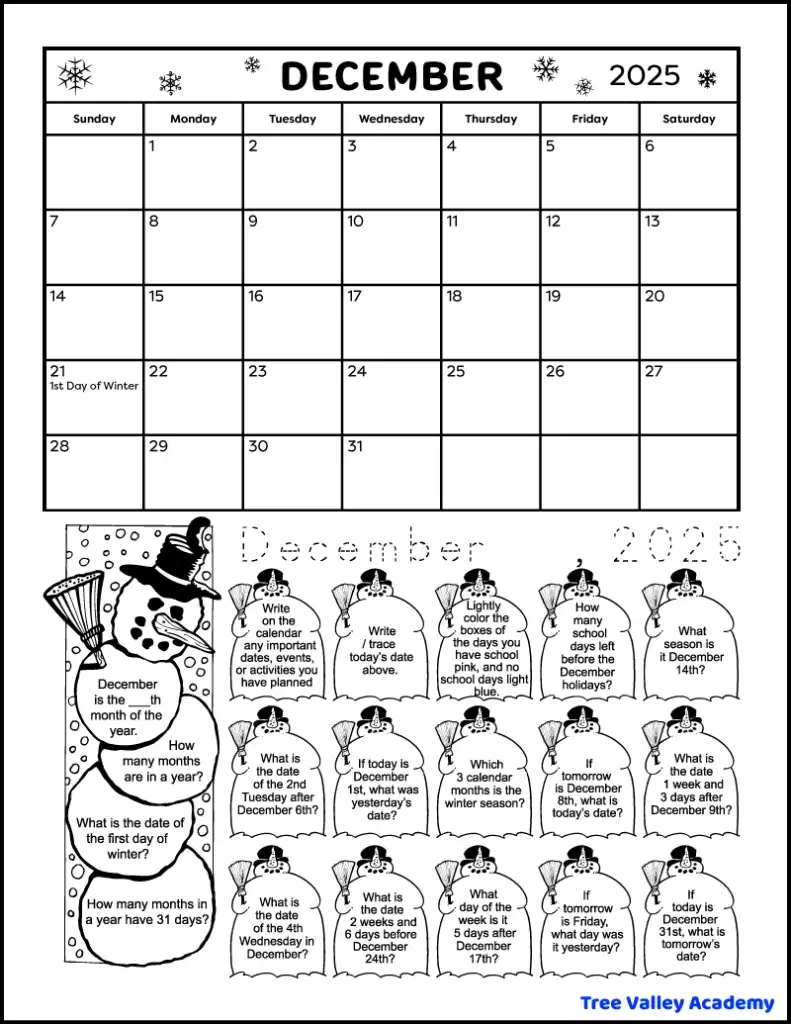 Printable December 2025 Calendar amp Worksheets