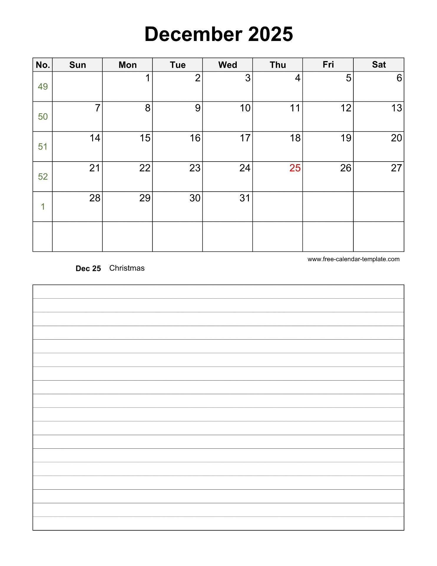 Printable December 2025 Calendar With Space For Appointments 