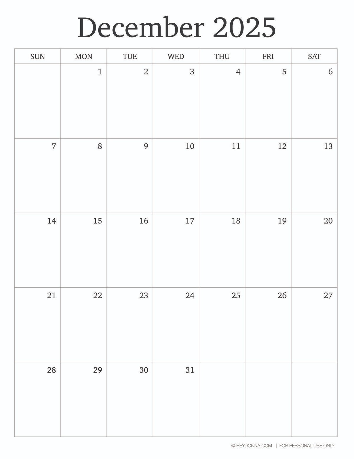 December Printable Calendars