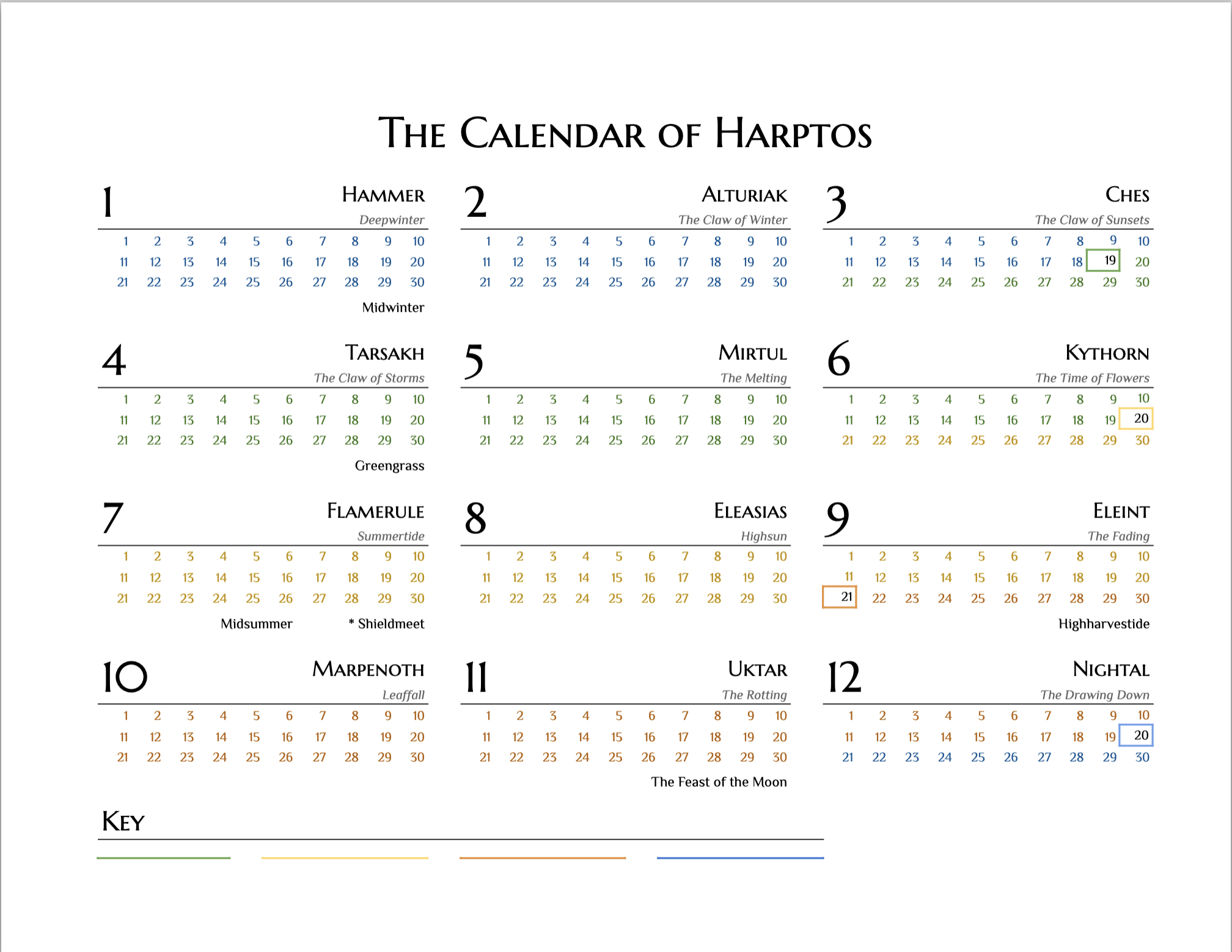 Printable Faerun Calendar Arts amp Crafts Dungeons amp Dragons 