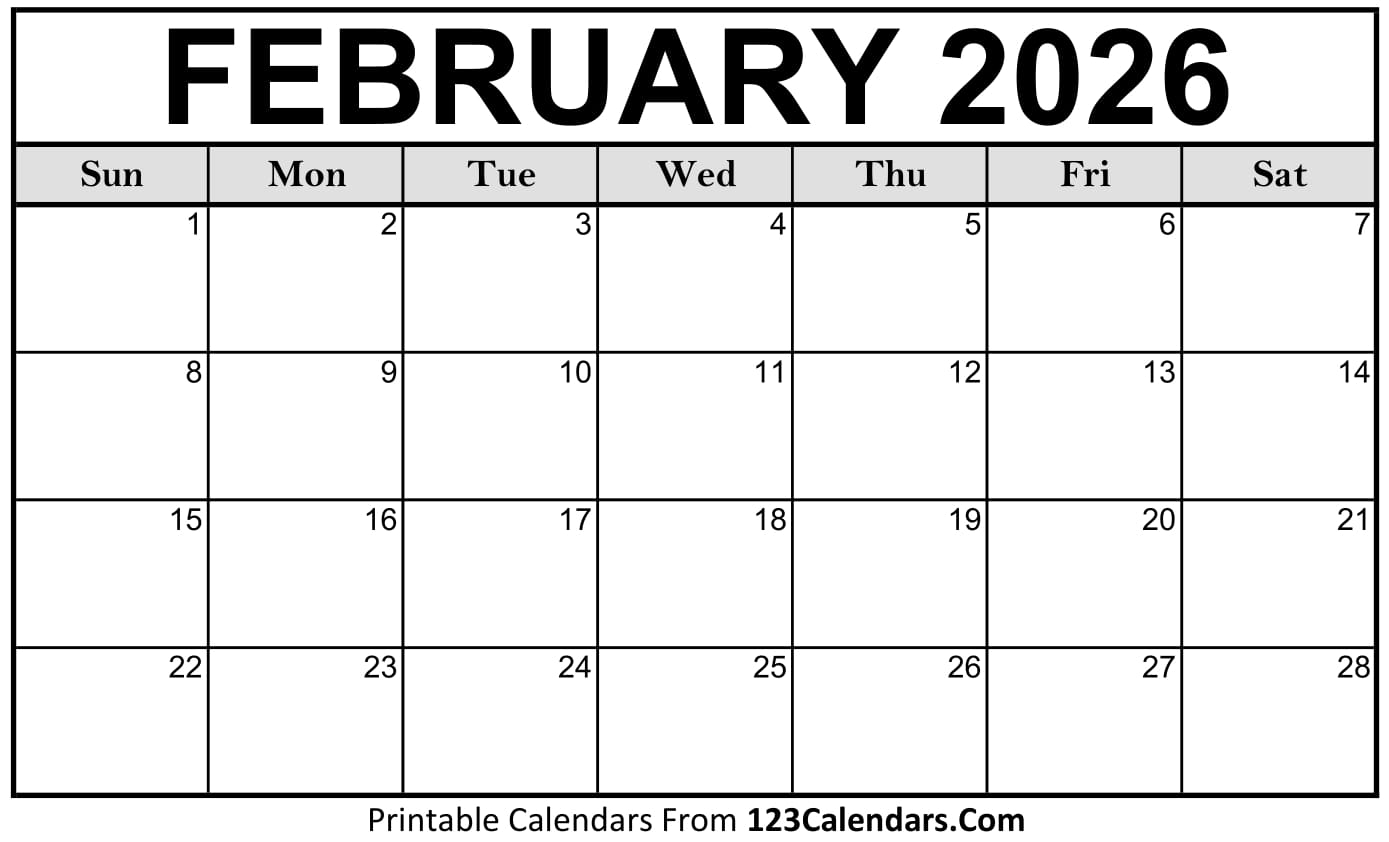 Printable February 2026 Calendar Templates Easy To Download amp Print