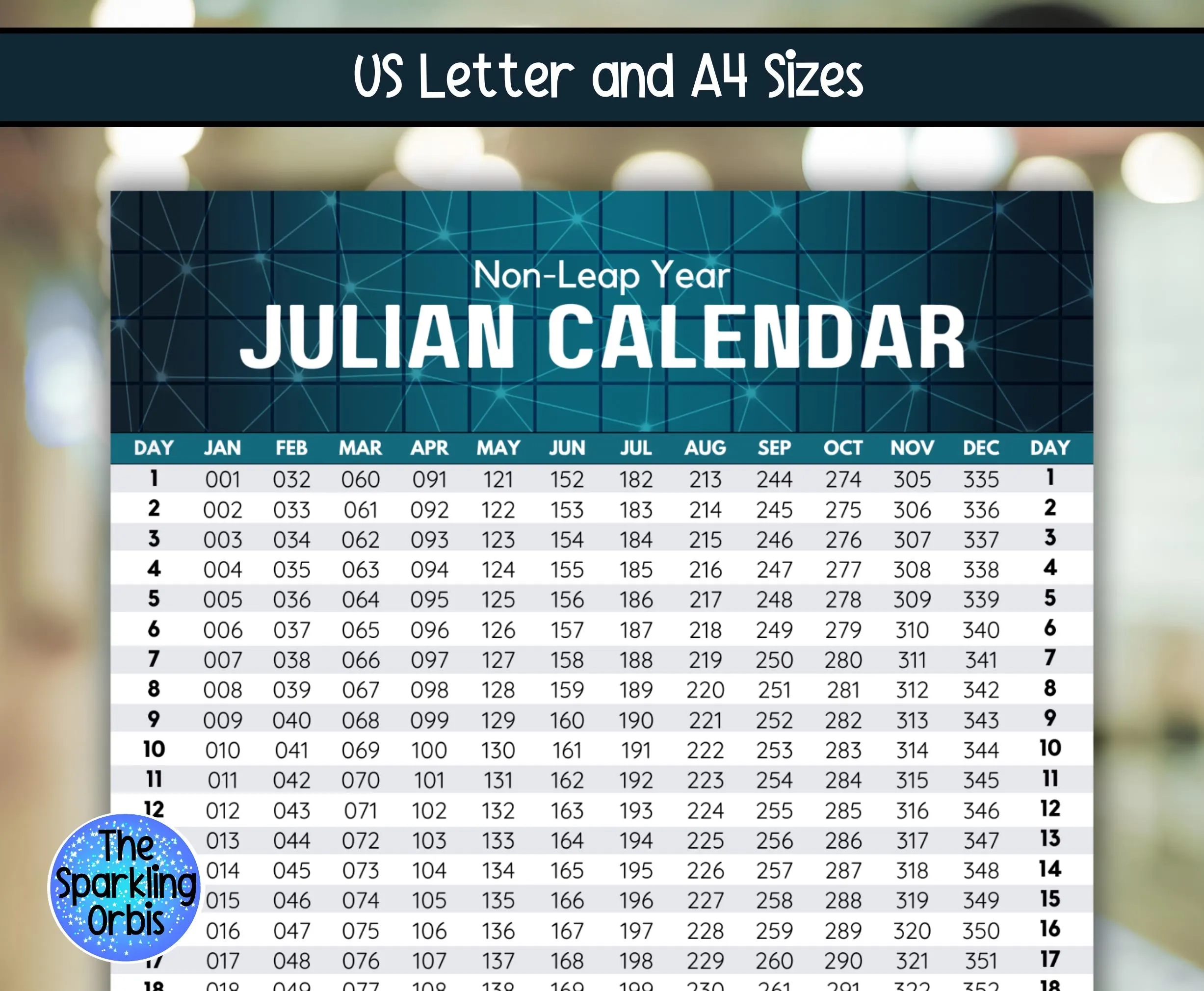 Printable Julian Calendar Leap Year amp Non leap Year US Letter a4 
