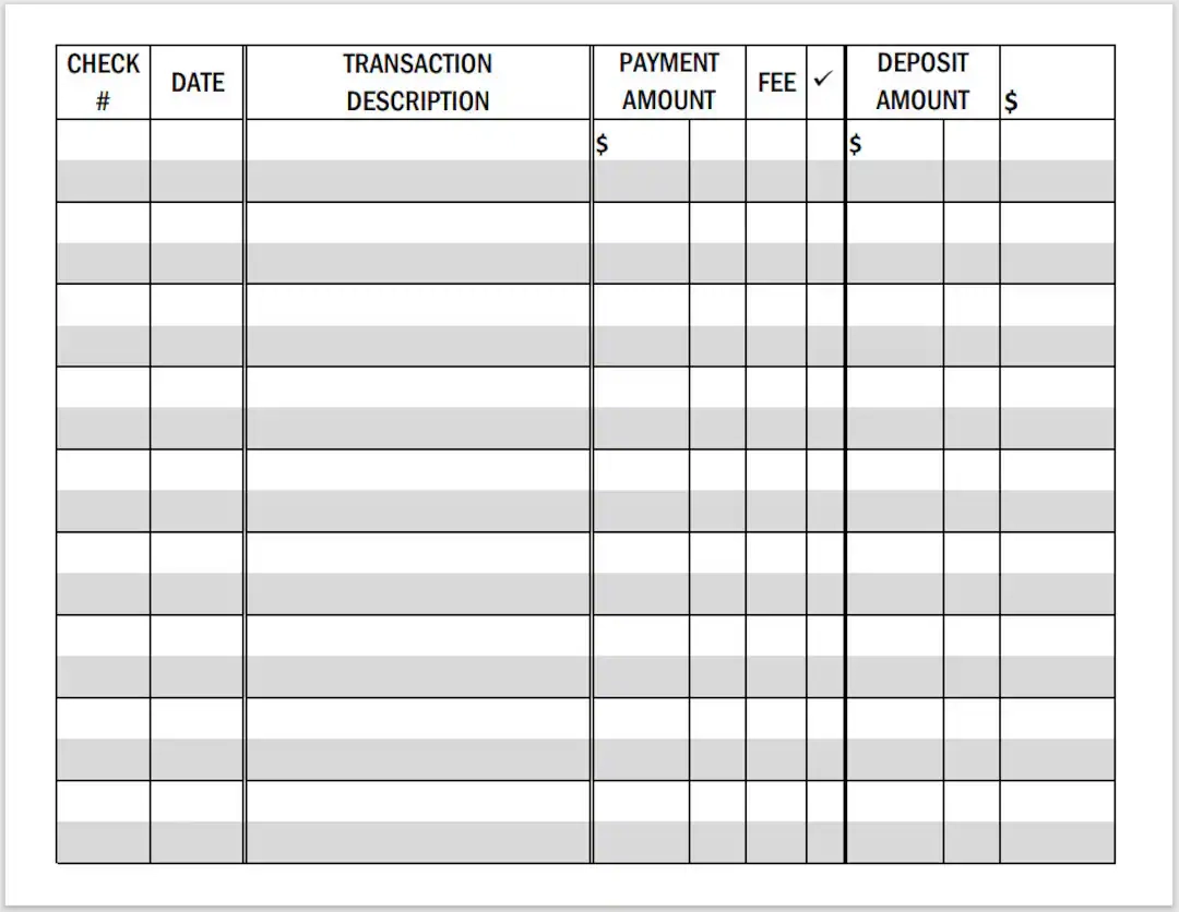 Printable Paper Net Check Register