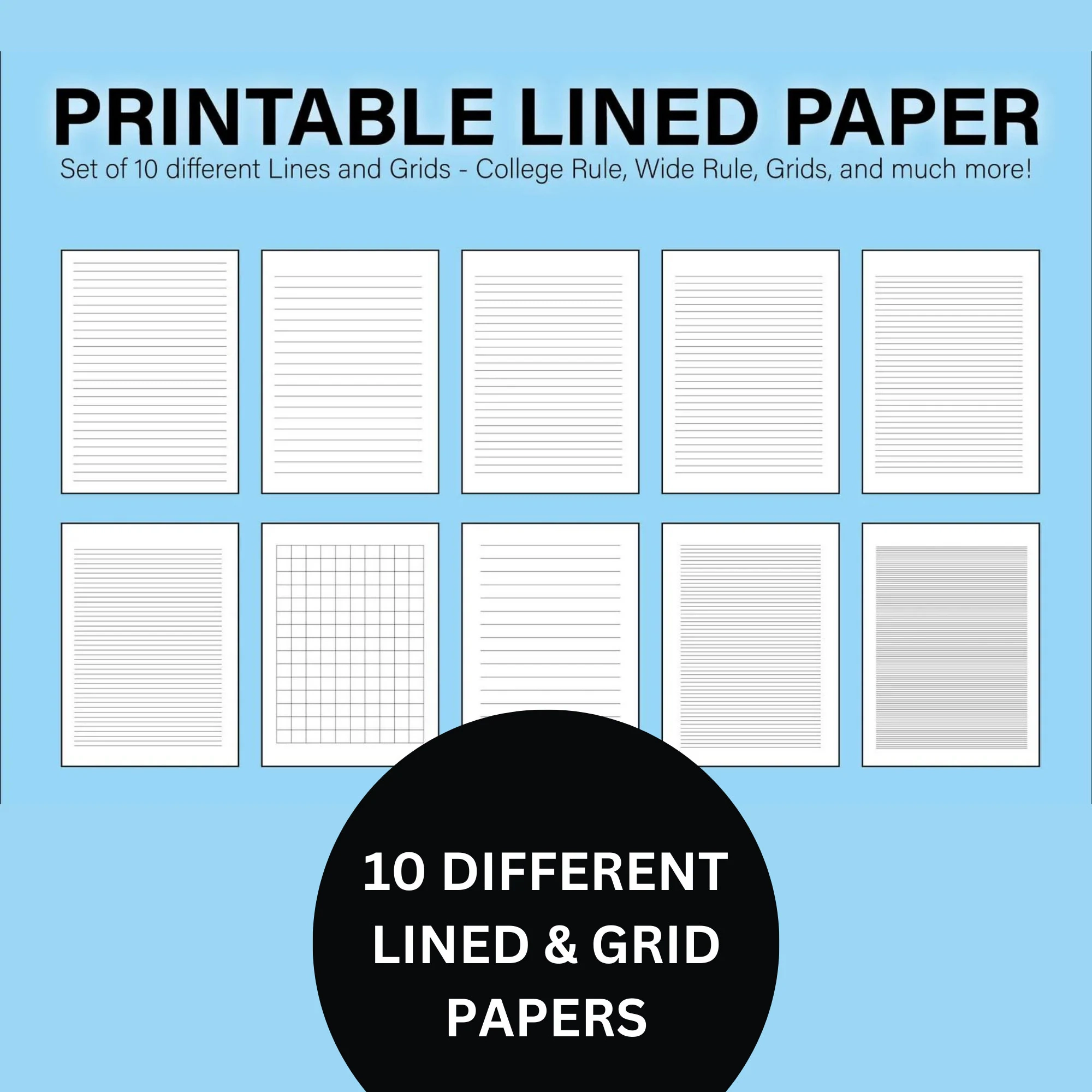 Printable Lined Paper Bundle College amp Wide Rule Grid PDF 
