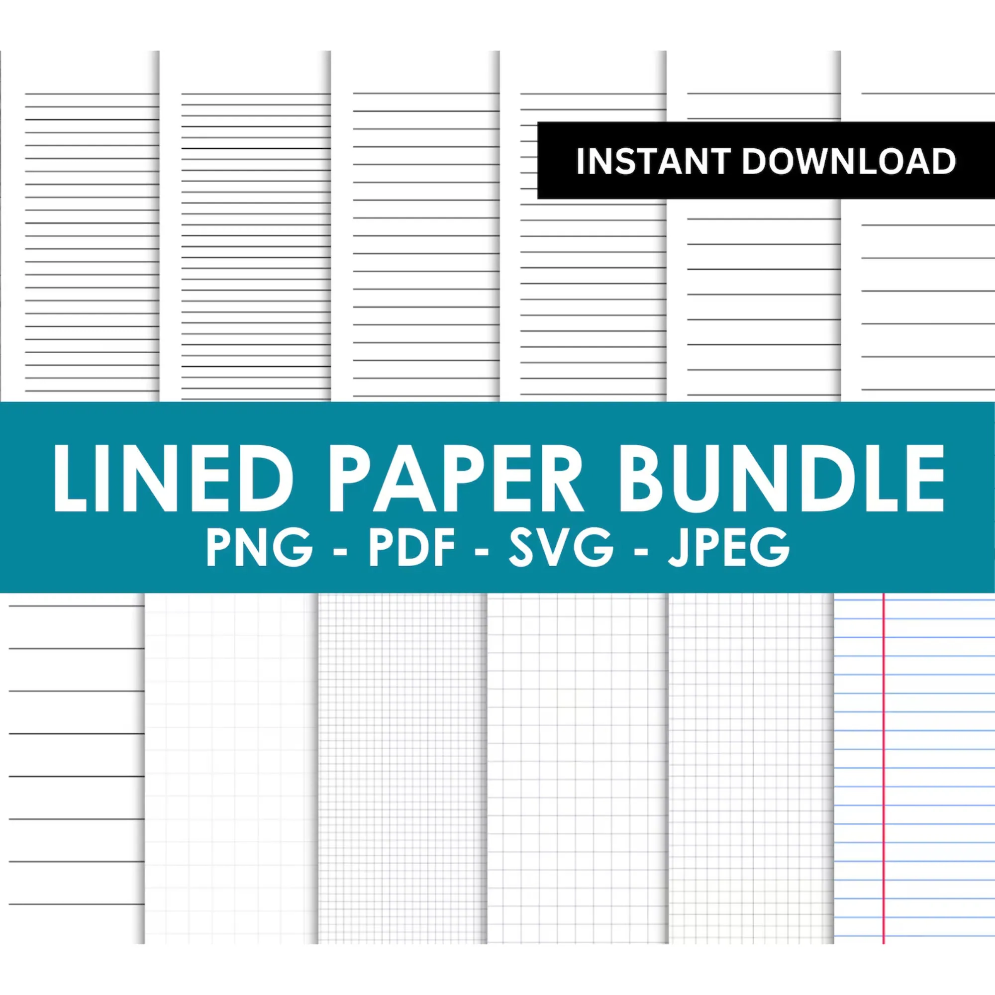 Printable Lined Paper Bundle Wide Rule College Rule Notebook 