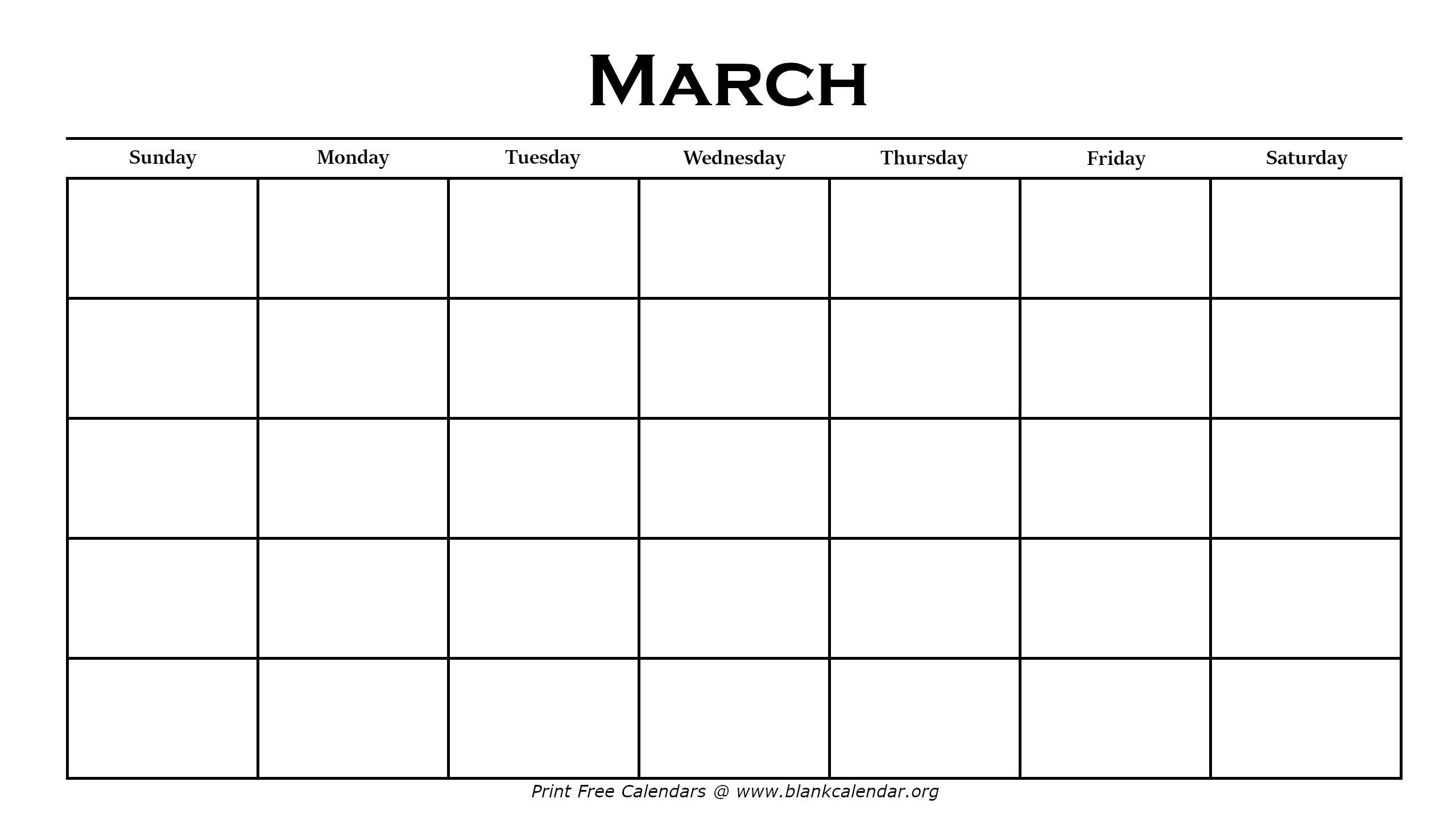 March Calendar Blank Printable