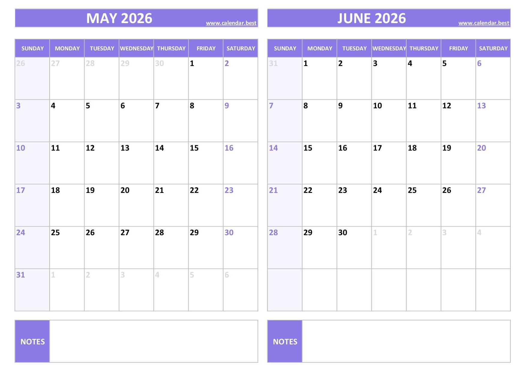 Printable May And June 2026 Calendar Free PDF amp JPG Downloads
