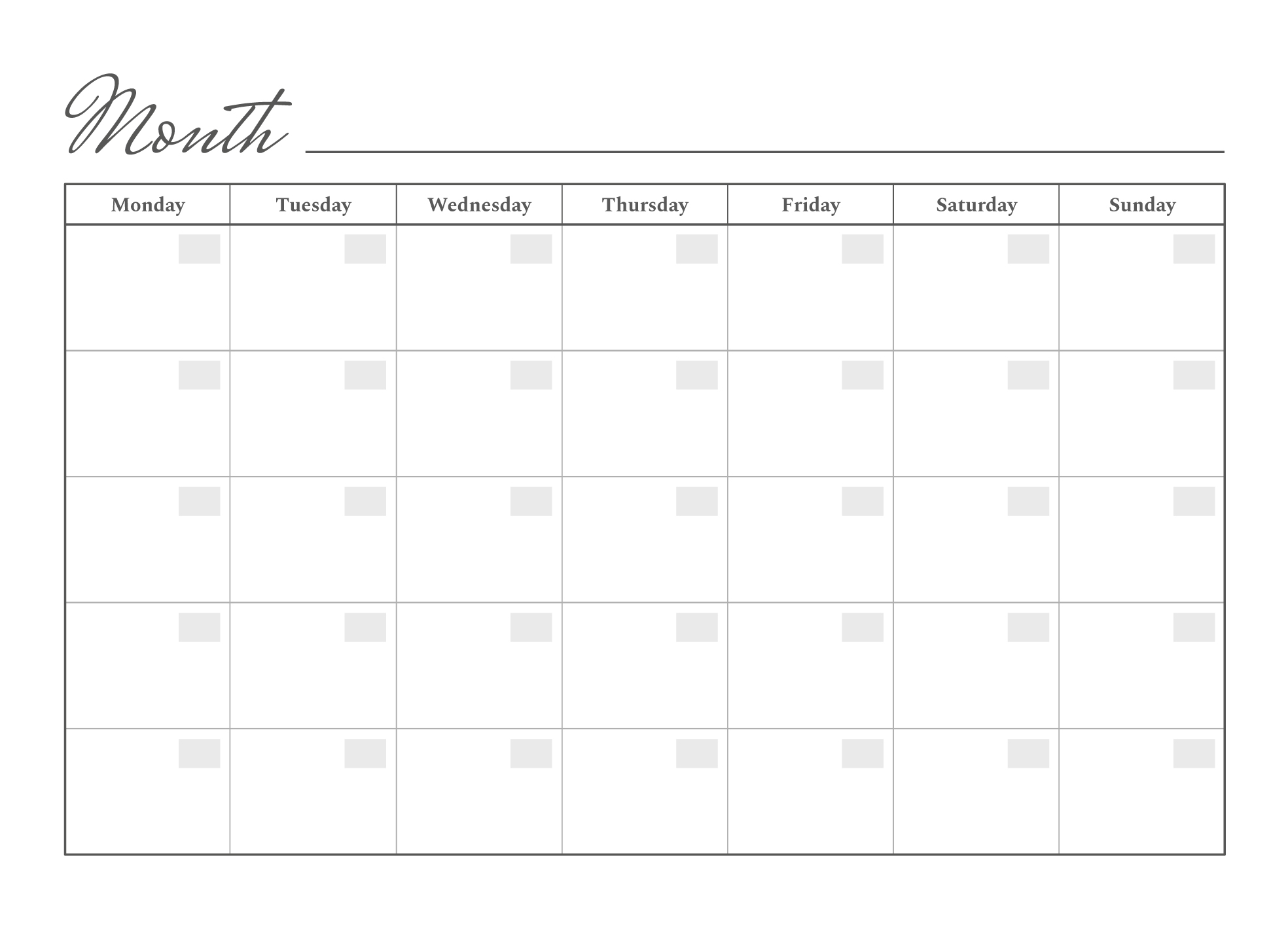 Printable Blank Calendar Months