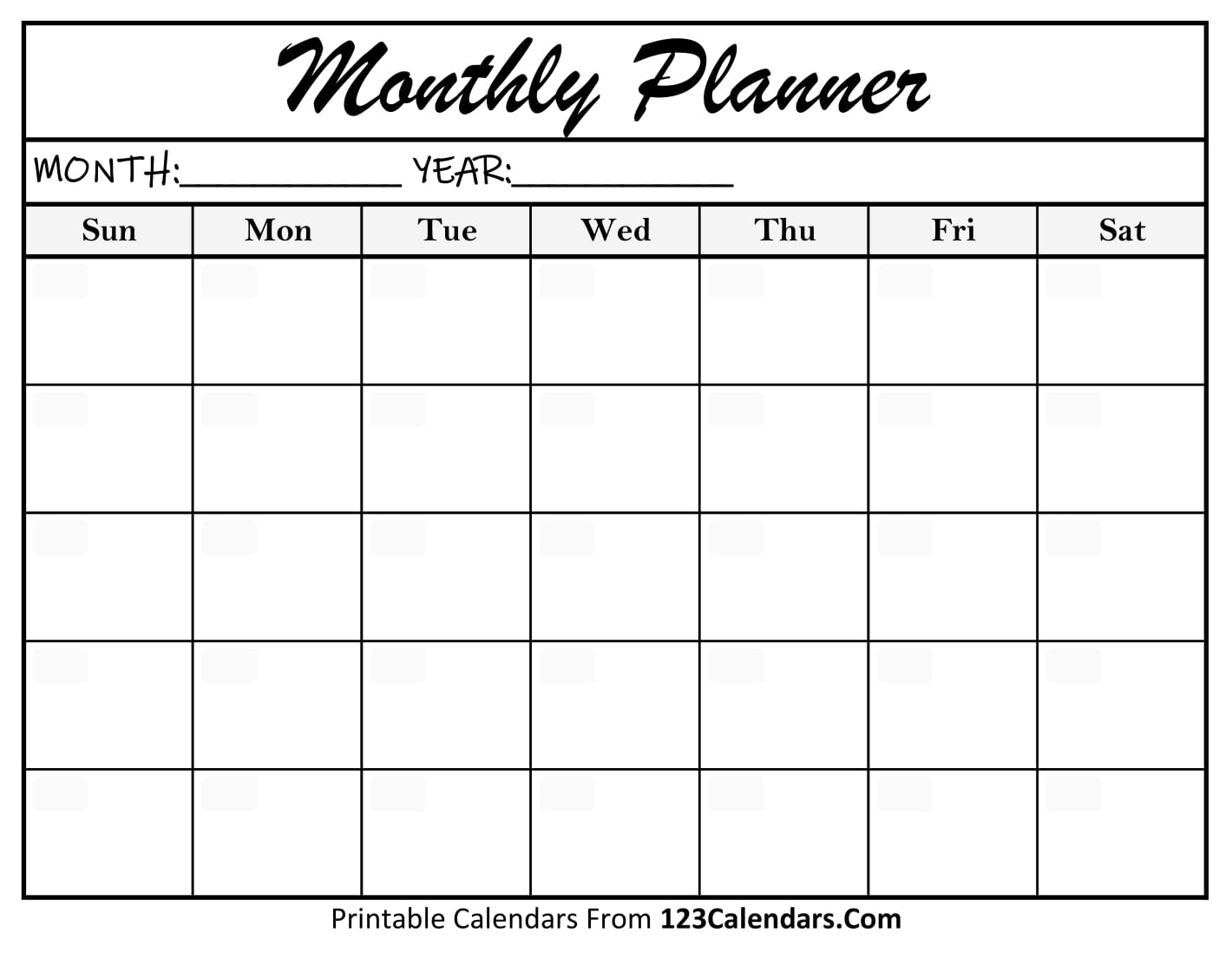 Calendar Monthly Planner Printable