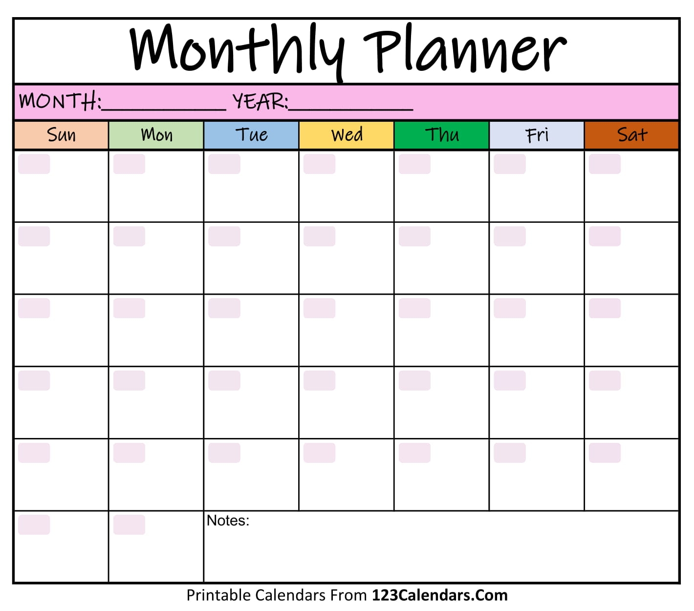 Blank Planner Monthly Calendar Printable