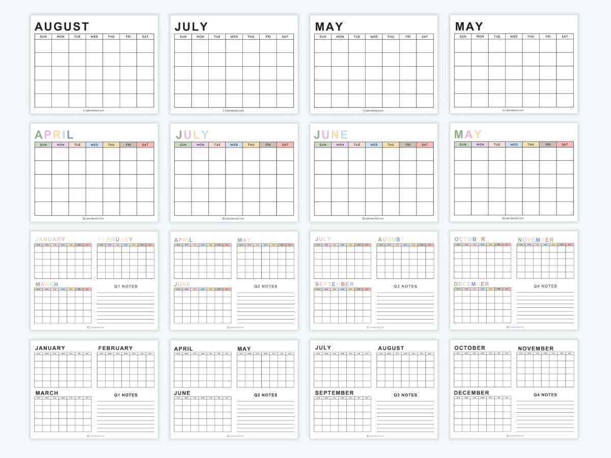 Printable Monthly Weekly And Yearly Blank Calendar Templates