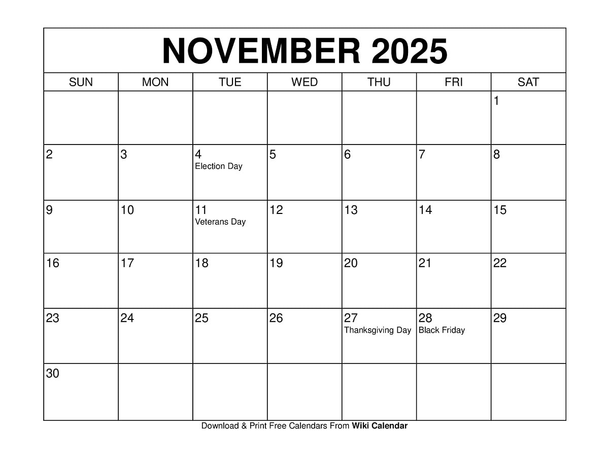 Printable November 2025 Calendar Wiki Calendar Apache 