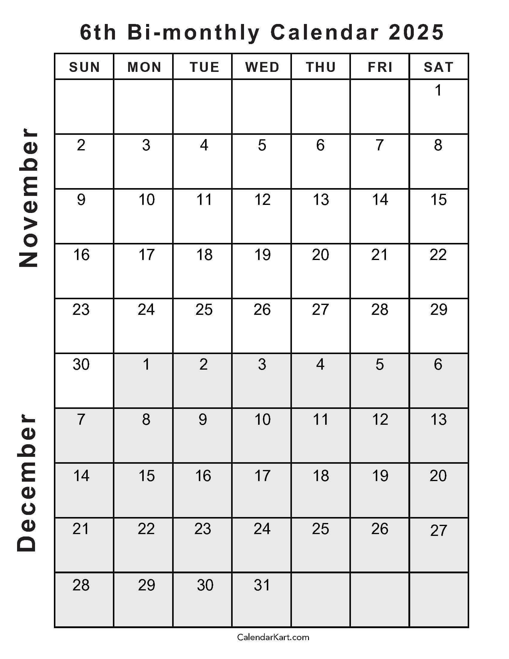 November December January Calendar Printable