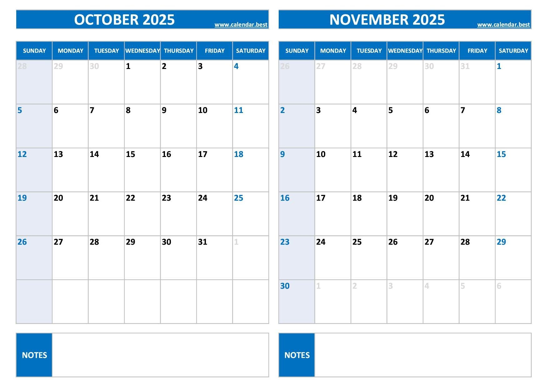 Printable Calendar For October And November