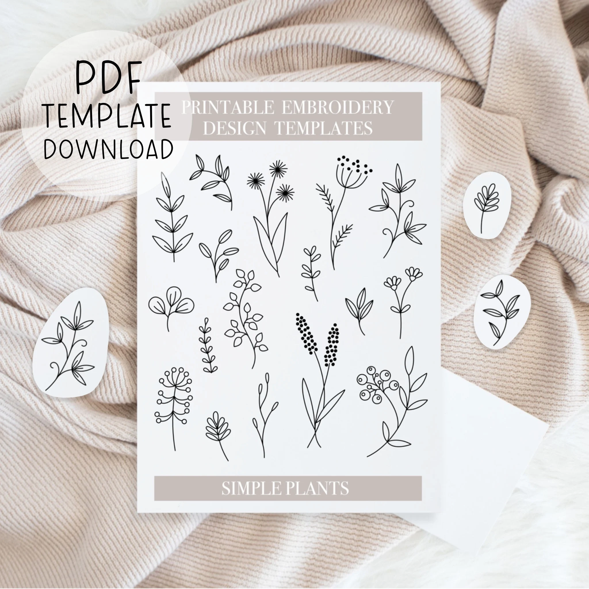 Printable Plants Embroidery Patterns Sheet Floral Hand Embroidery 