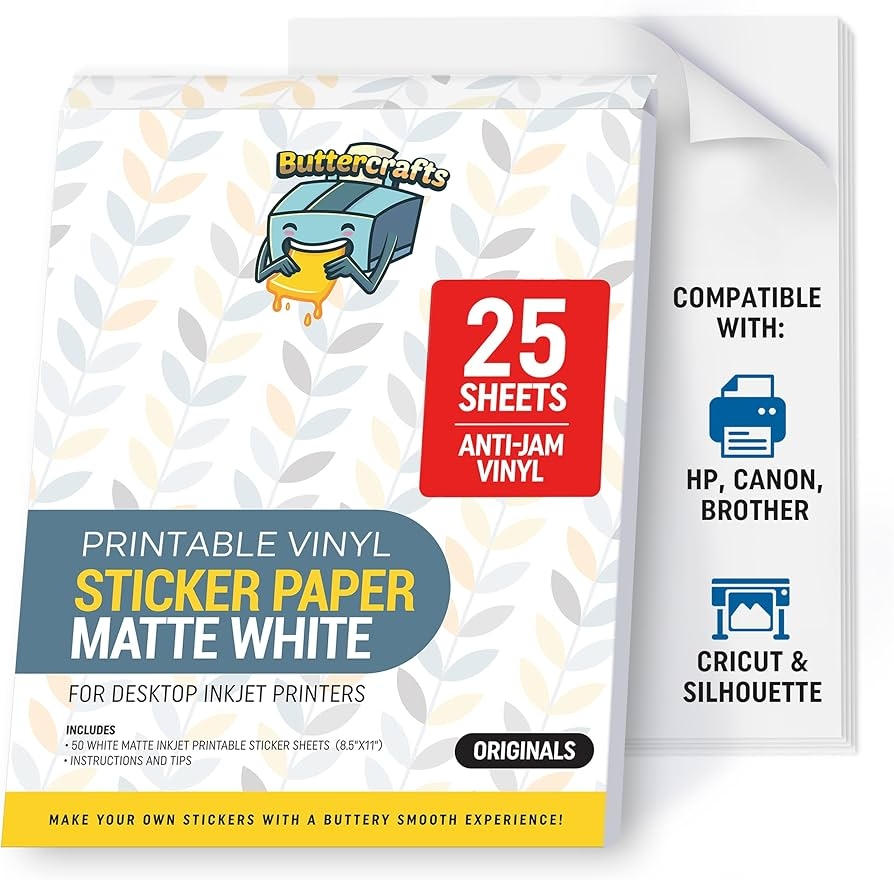 Printable Premium Vinyl Inkjet Sticker Paper 25 Sheets 8 5 X 11 