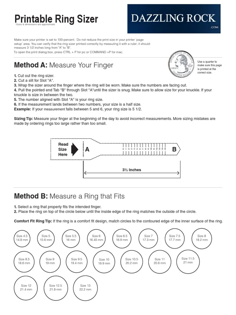 Printable Ring Sizer Instructions PDF Manufactured Goods 